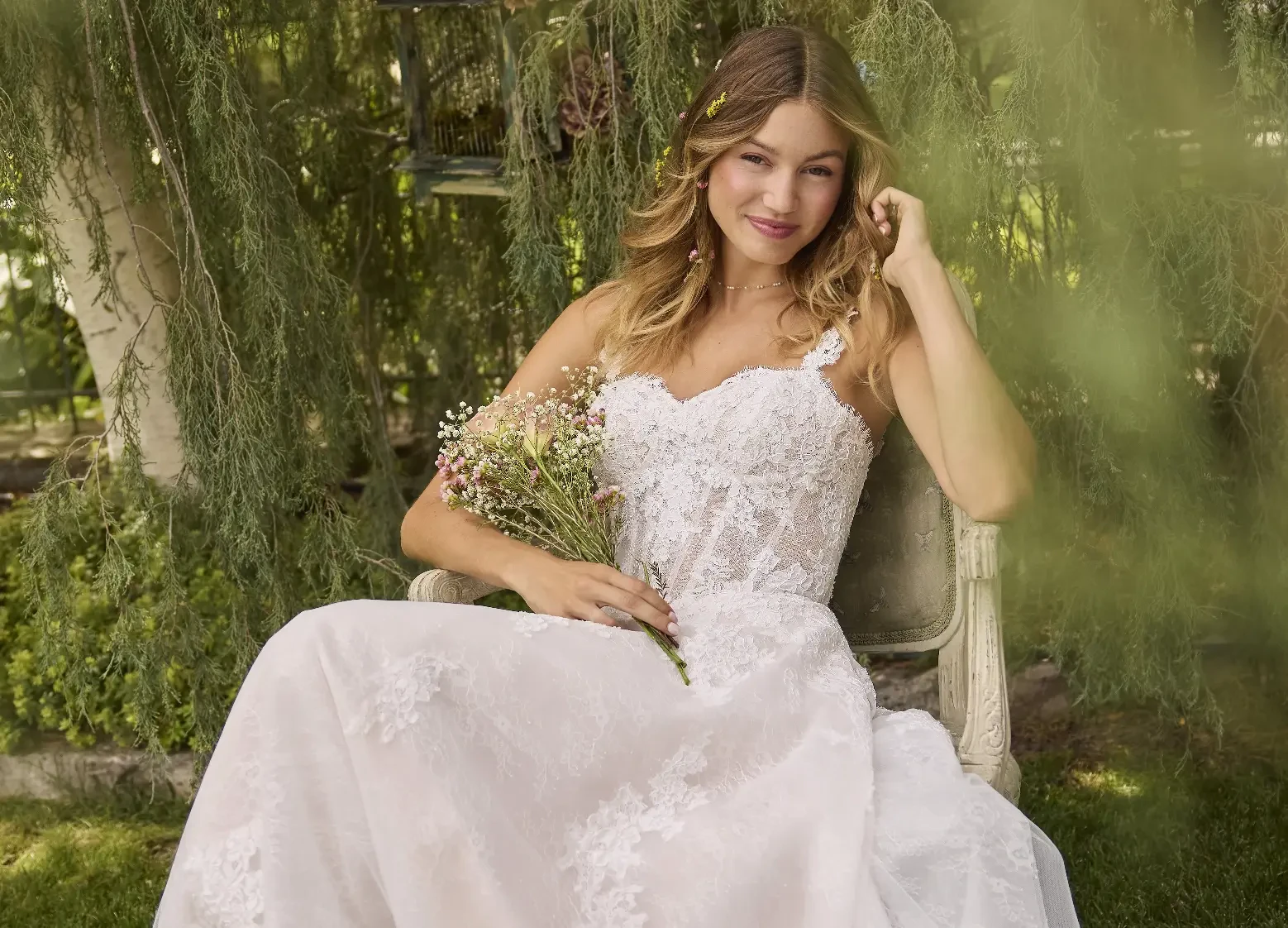 Model In A Studio Wearing Boho Wedding Dress Called Esmeralda By Rebecca Ingram