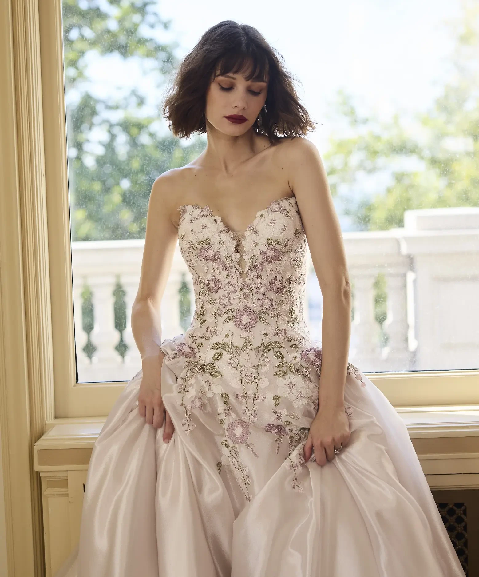 pink dresses for wedding Colorful & Vibrant Bridal Gowns Size:Dress Size Pants: 30 Unfinished Bottom Isabelle Textured Satin Dress look-nessa-sequin-top-silver Flower Up Back Embellishment