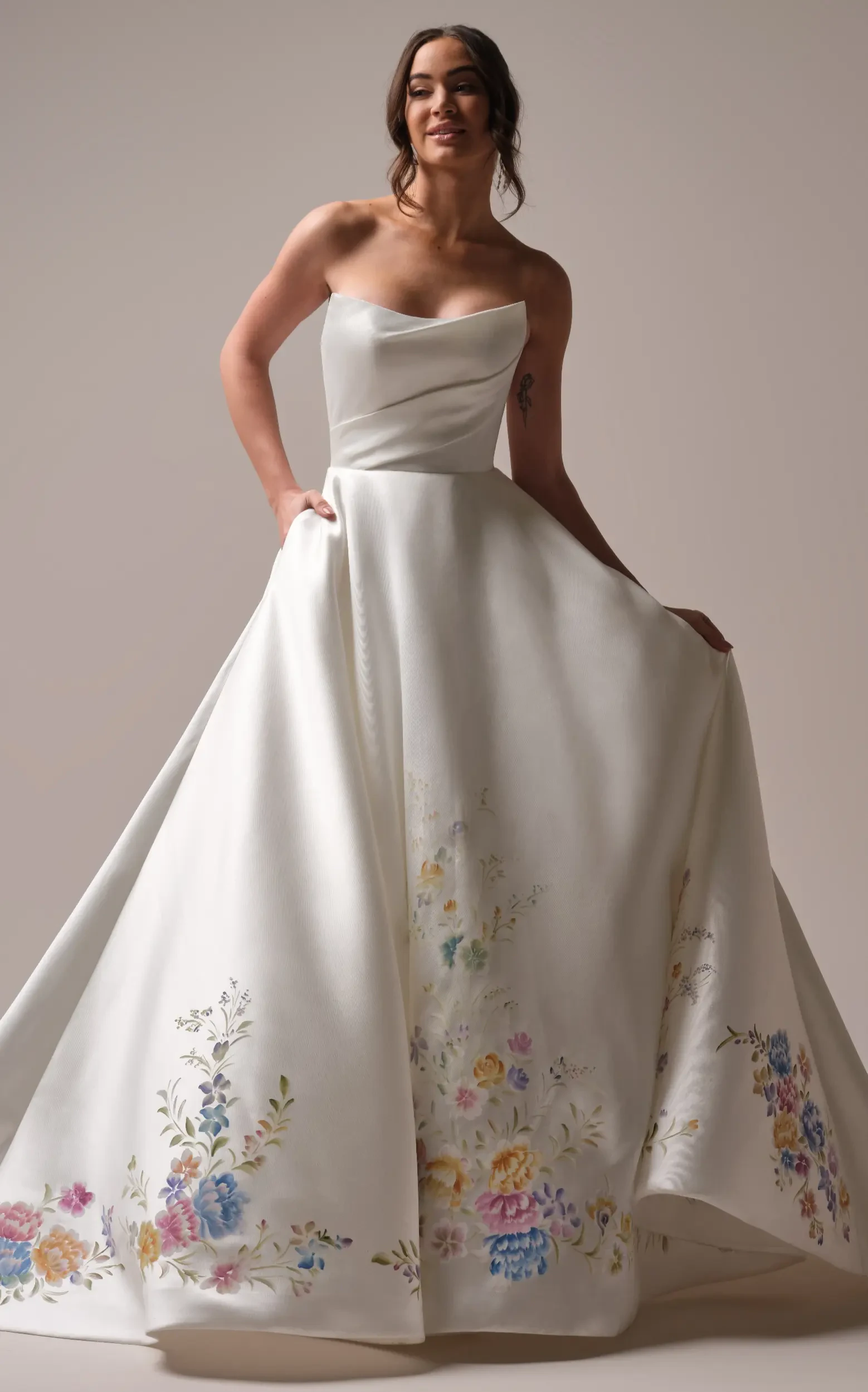 Model In A Studio Wearing Colorful Lace Wedding Dress Called Radiance By Sottero And Midgley
