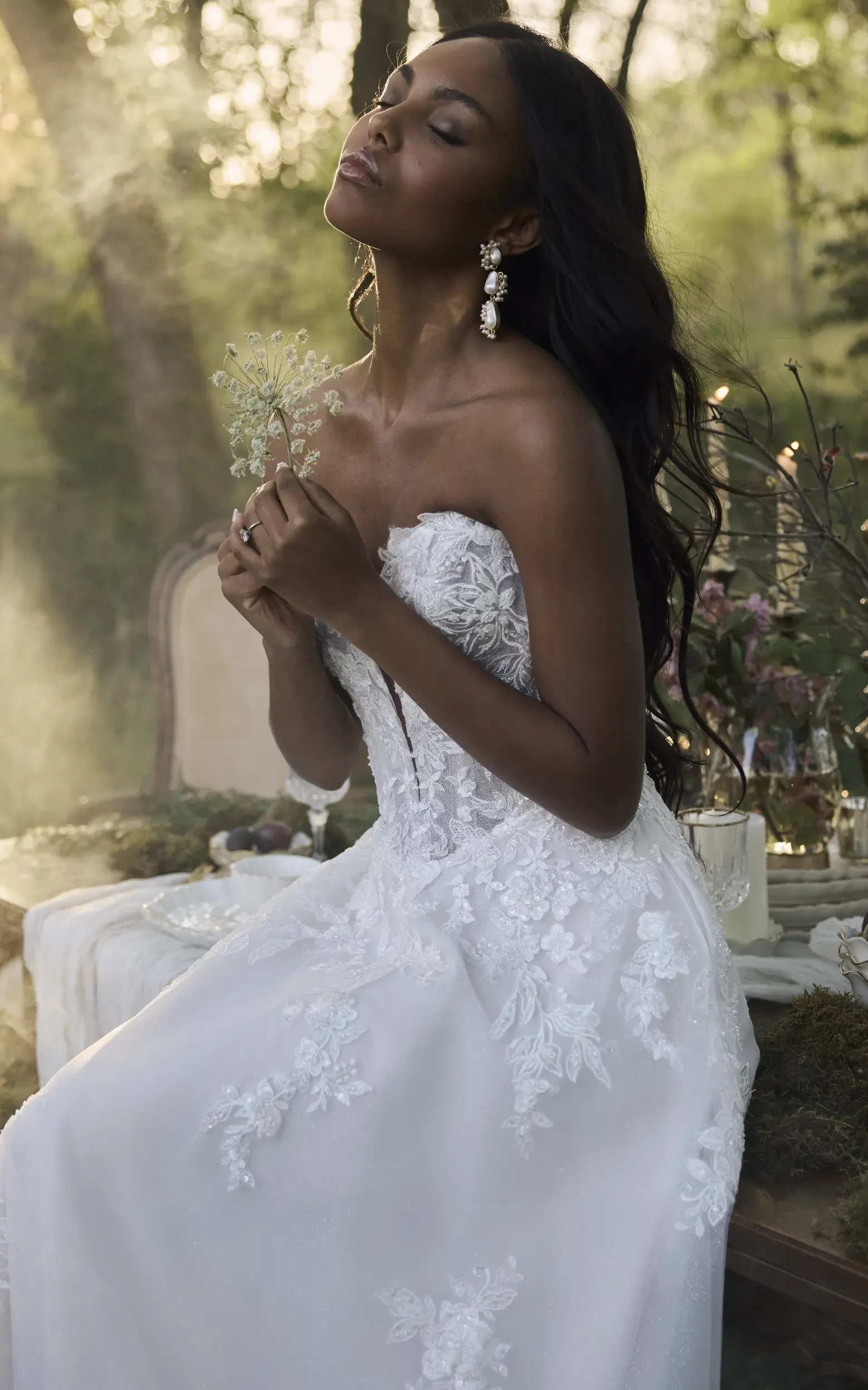 Model Wearing Lace A-line Wedding Dress Called Bernadine By Rebecca Ingram