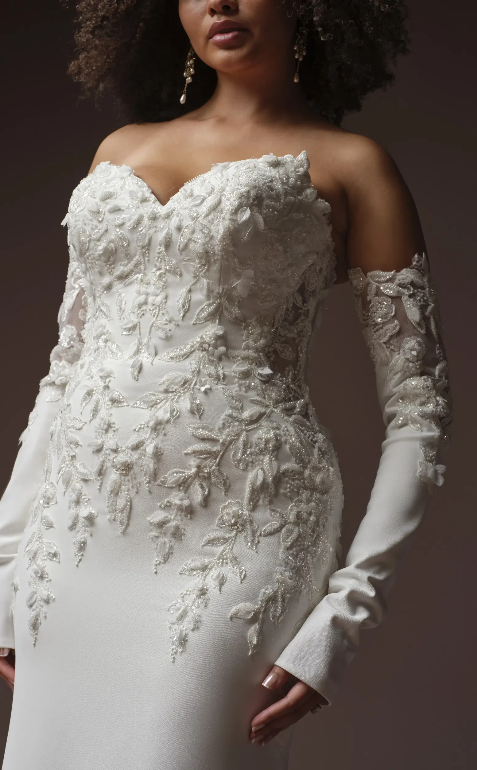 Model Wearing Long Sleeve Wedding Dress Called Blair By Maggie Sottero