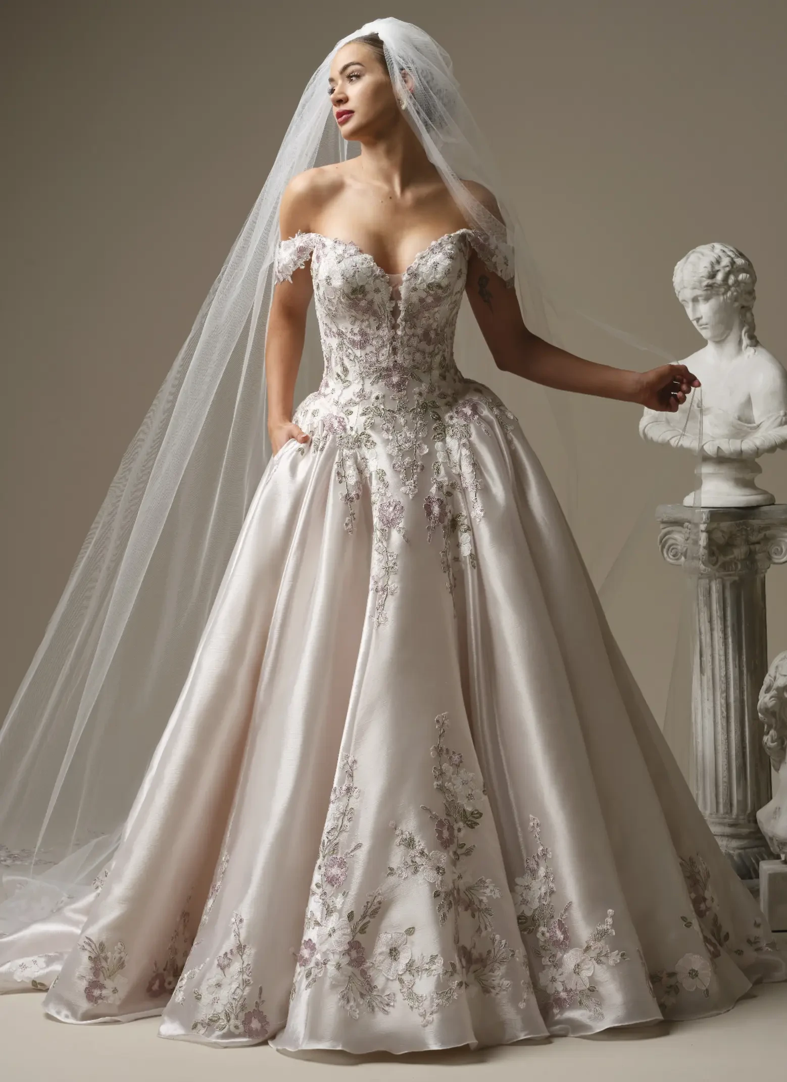 a line wedding dresses with off the shoulder sleeves Off-the-Shoulder Orange Mesh Backless Maxi SZ:32J flatters the figure by Size:Us Size 14