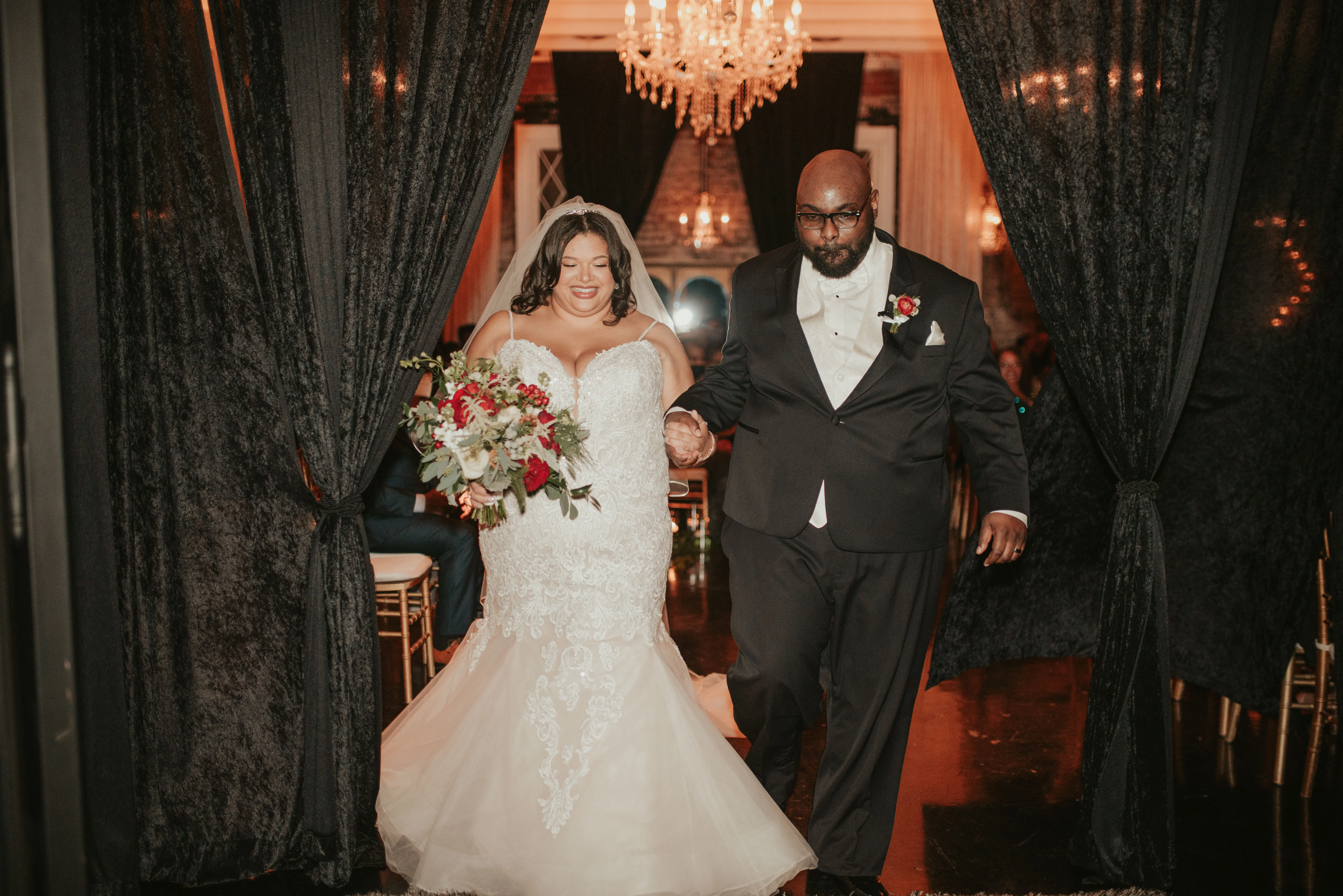 Bride Walking With Groom Wearing Wedding Dress Called Alistaire Lynette by Maggie Sottero