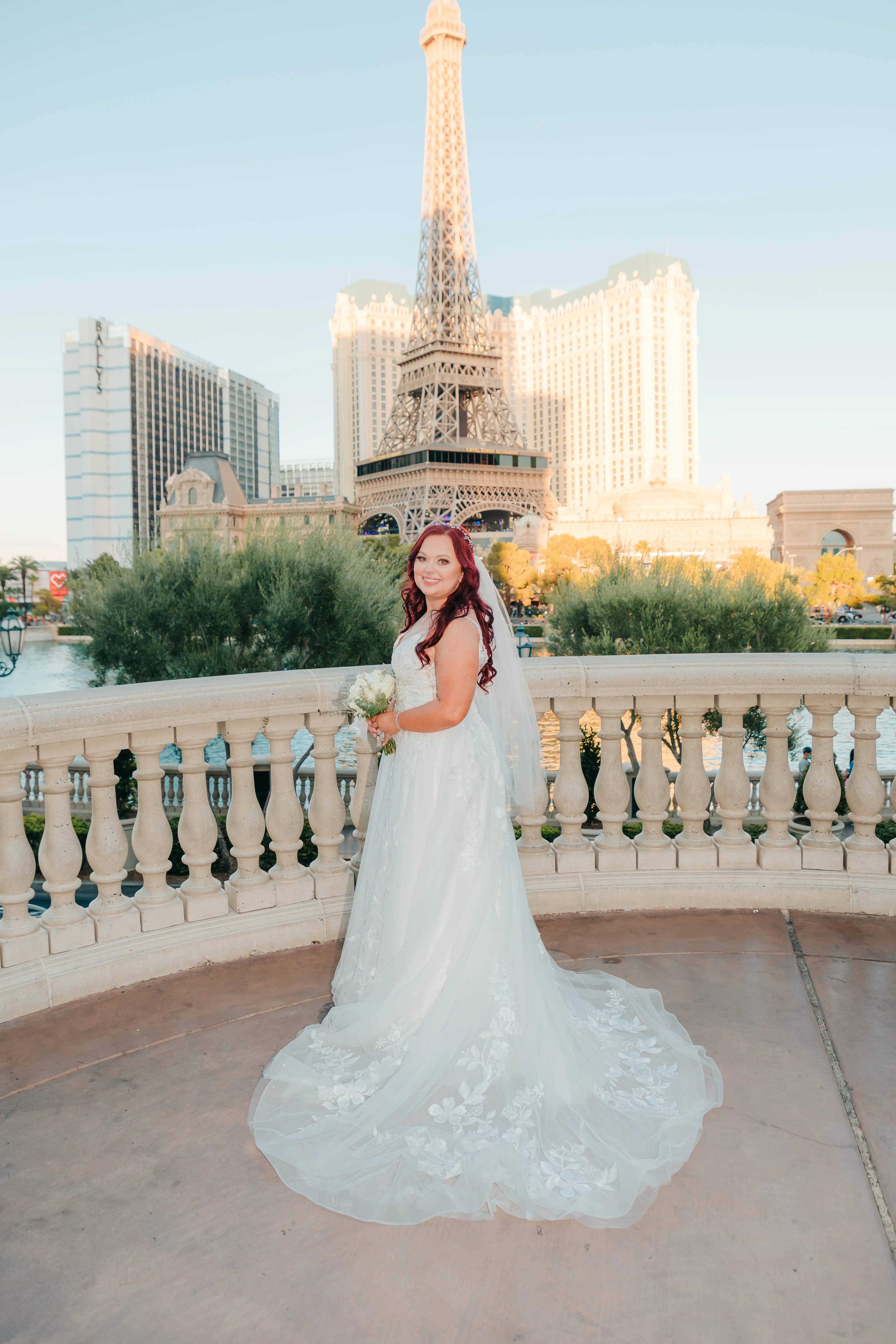 Bride at a Las Vegas Wedding Wearing Lace Ballgown Called Ellen by Rebecca Ingram