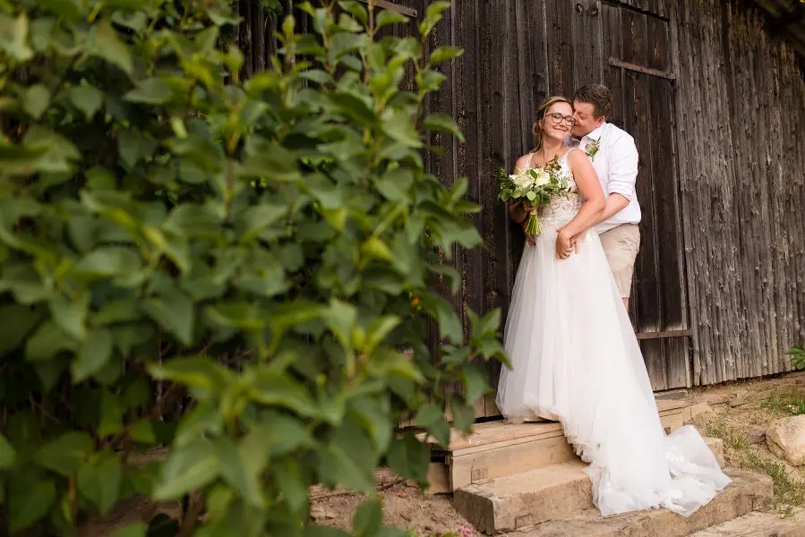 Bride In V-neck A-line Minerva Rebecca Ingram With Groom
