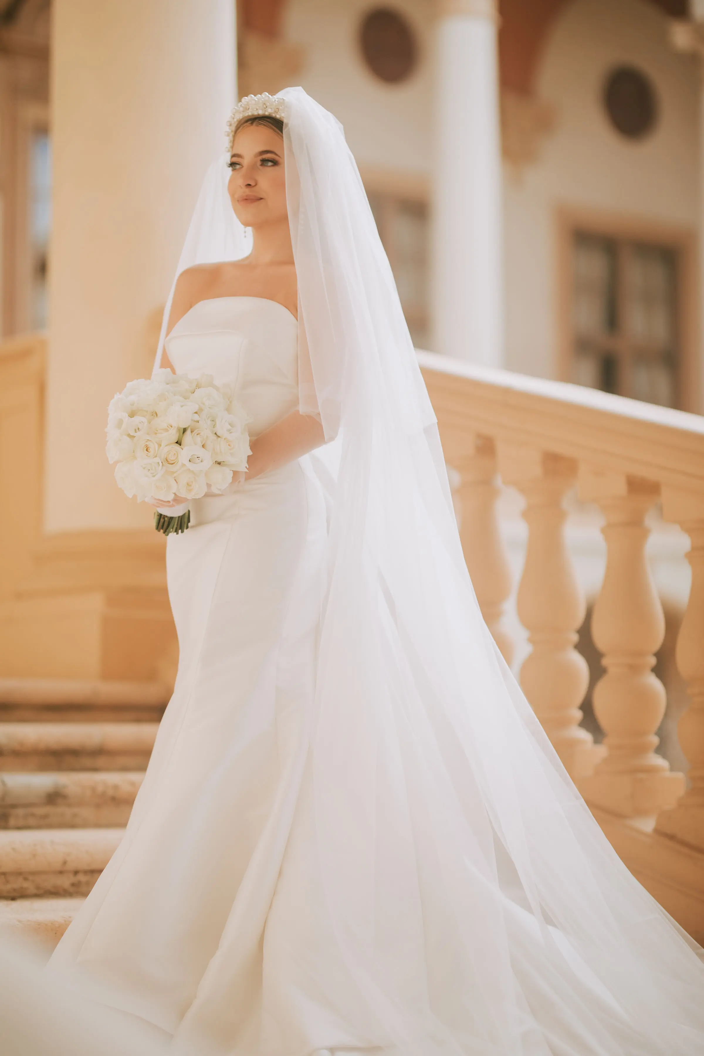 Bride Wearing Simple Sheath Satin Dress With Back Bow Mitchell By Maggie Sottero