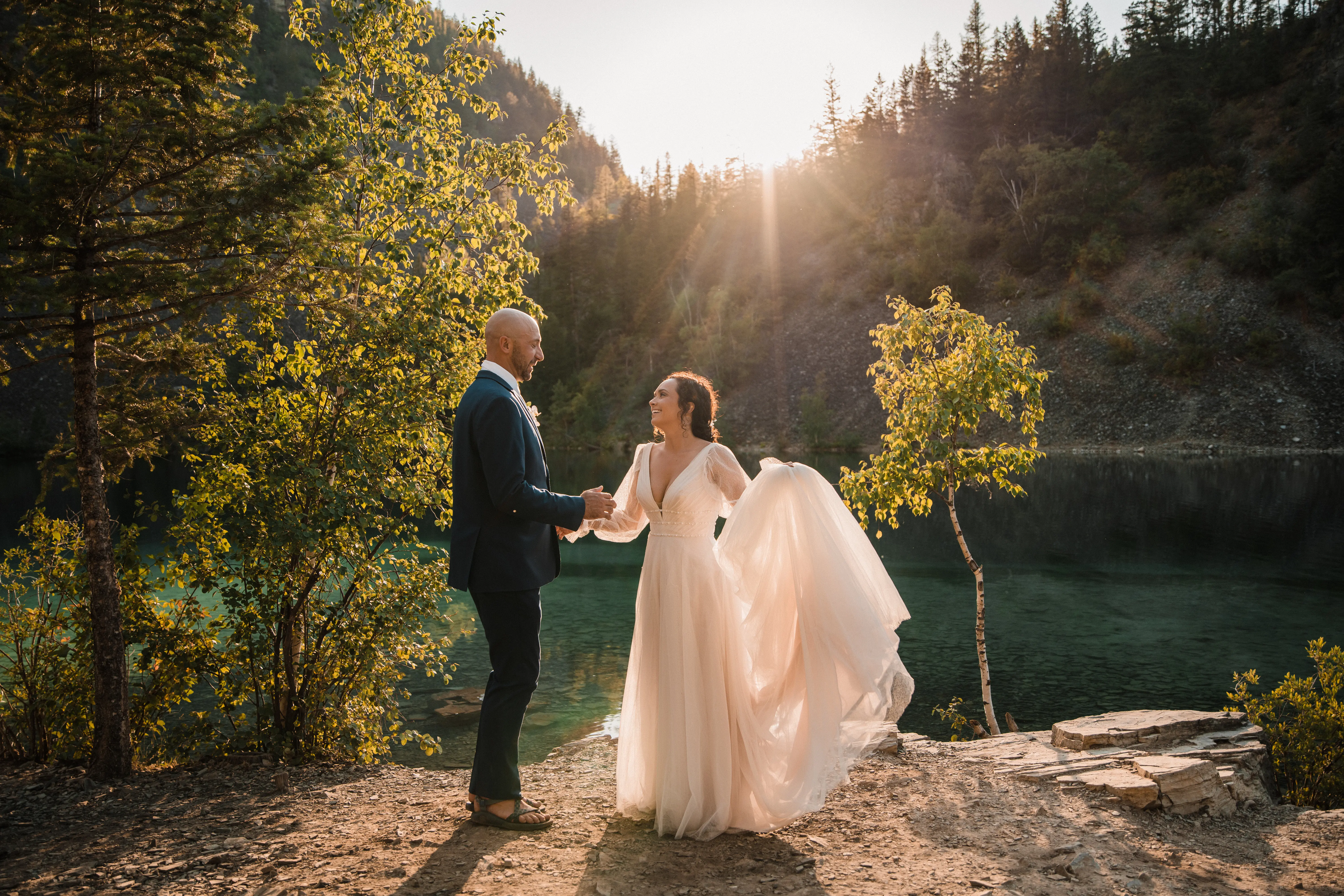 Groom Dancing with Bride Wearing Vintage Wedding Gown Called Joanne by Rebecca Ingram.