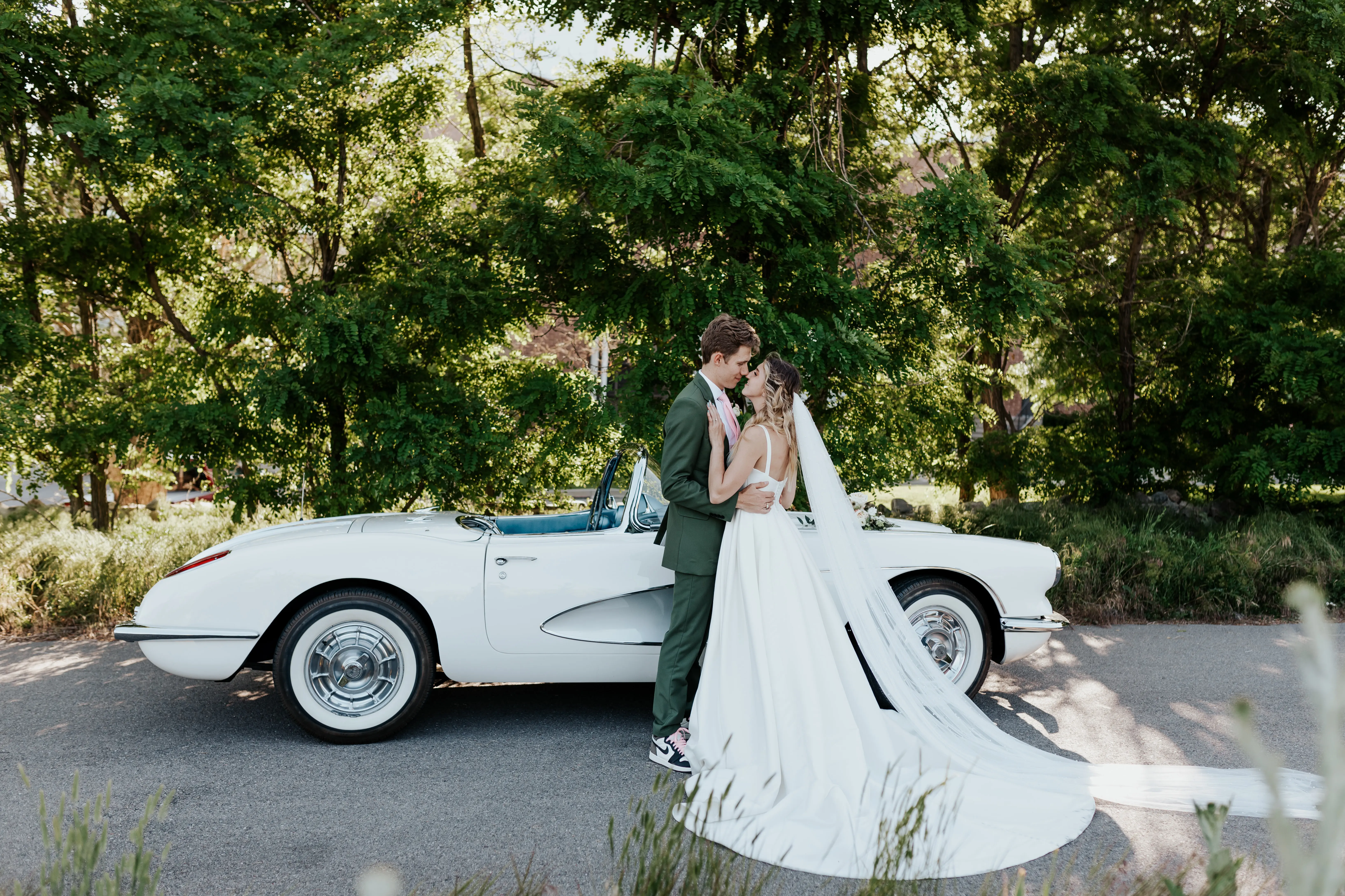 Bride With Groom In Satin Wedding Dress Called Selena By Maggie Sottero