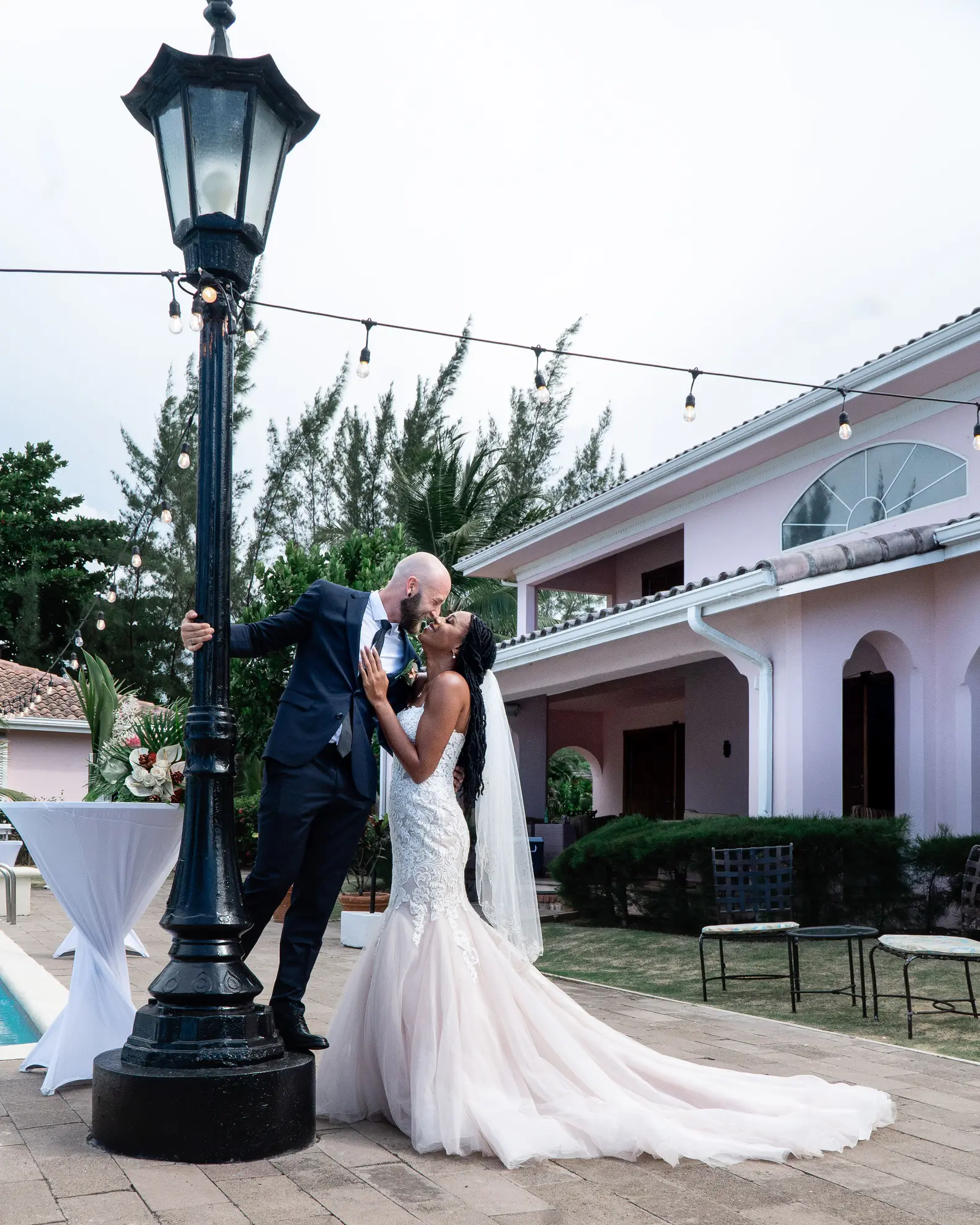 Groom With Bride Wearing Lace Mermaid Style Wedding Dress Alistaire By Maggie Sottero