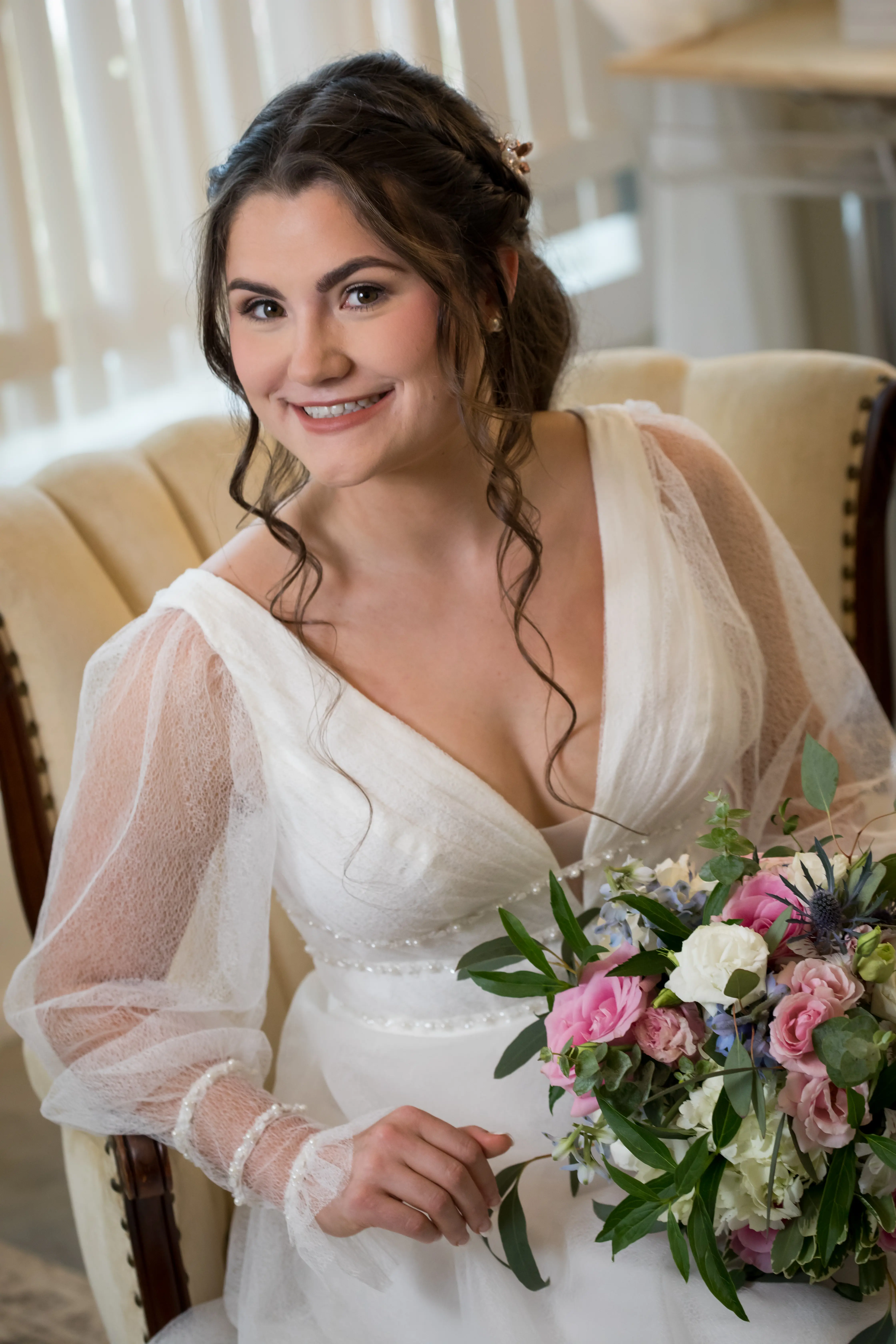 Bride Wearing A-Line Vintage Wedding Dress Joanne By Rebecca Ingram