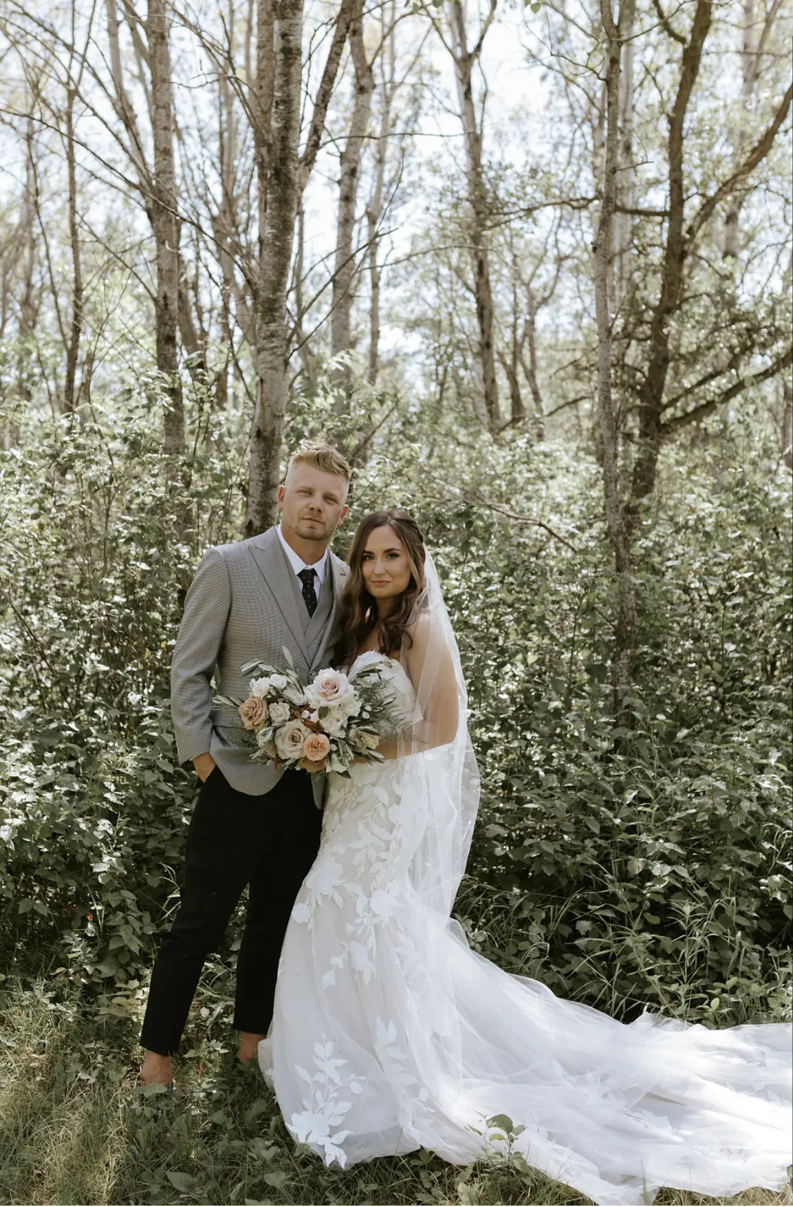 Groom With Bride Wearing Strapless Mermaid Wedding Dress Hattie By Rebecca Ingram