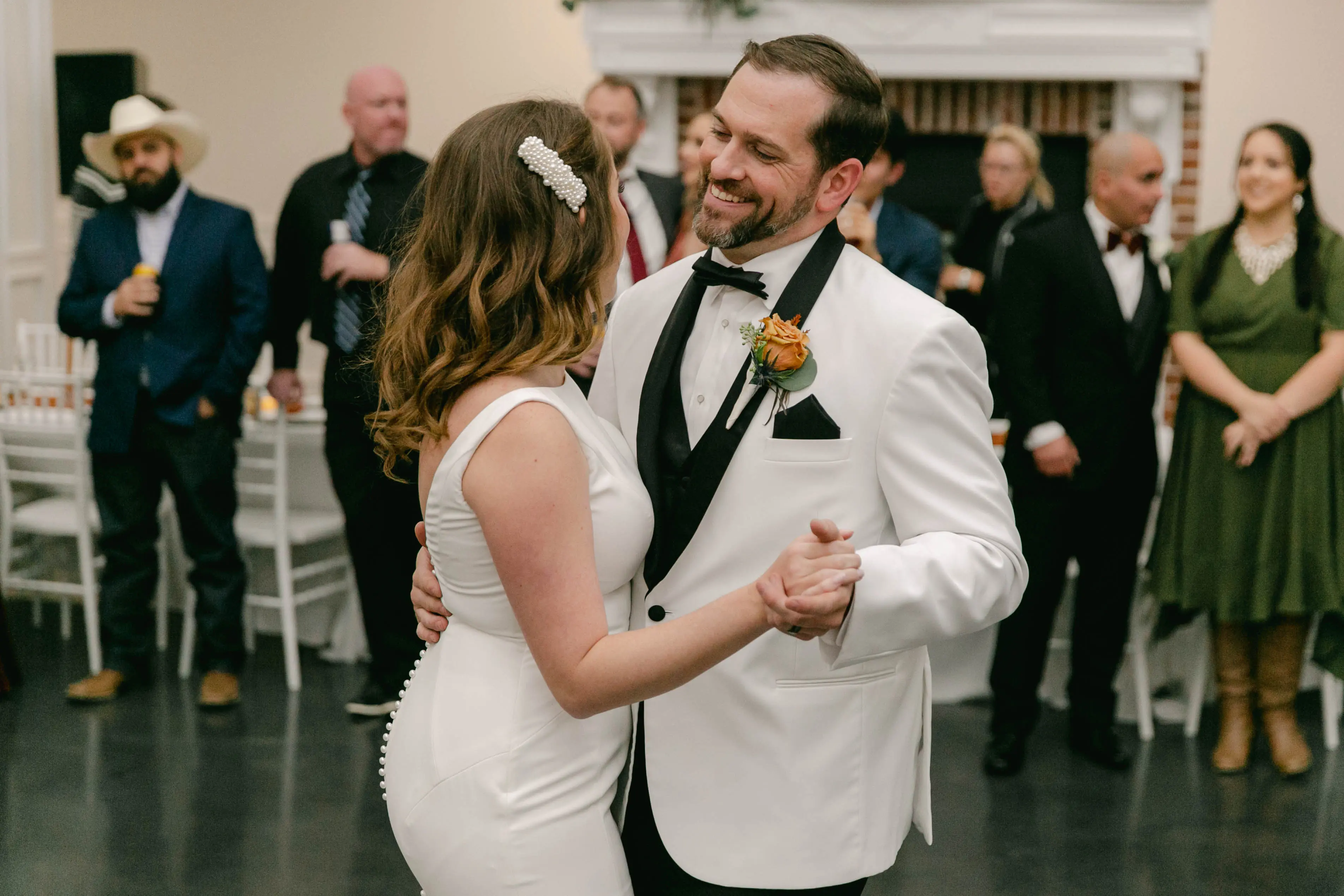 Groom With Bride Wearing Classic Sheath Wedding Dress Alice By Rebecca Ingram