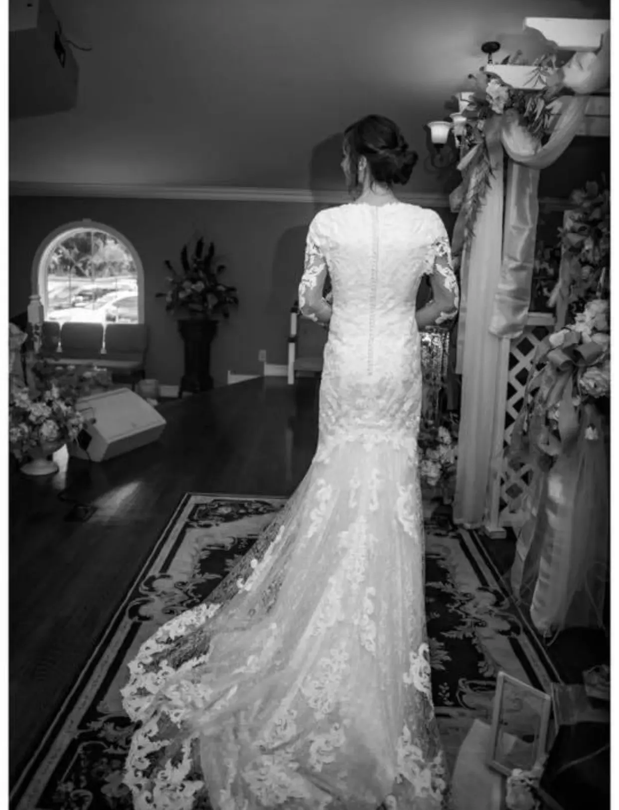 Bride Wearing Modest Lace Wedding Dress Called Tuscany Leigh By Maggie Sottero
