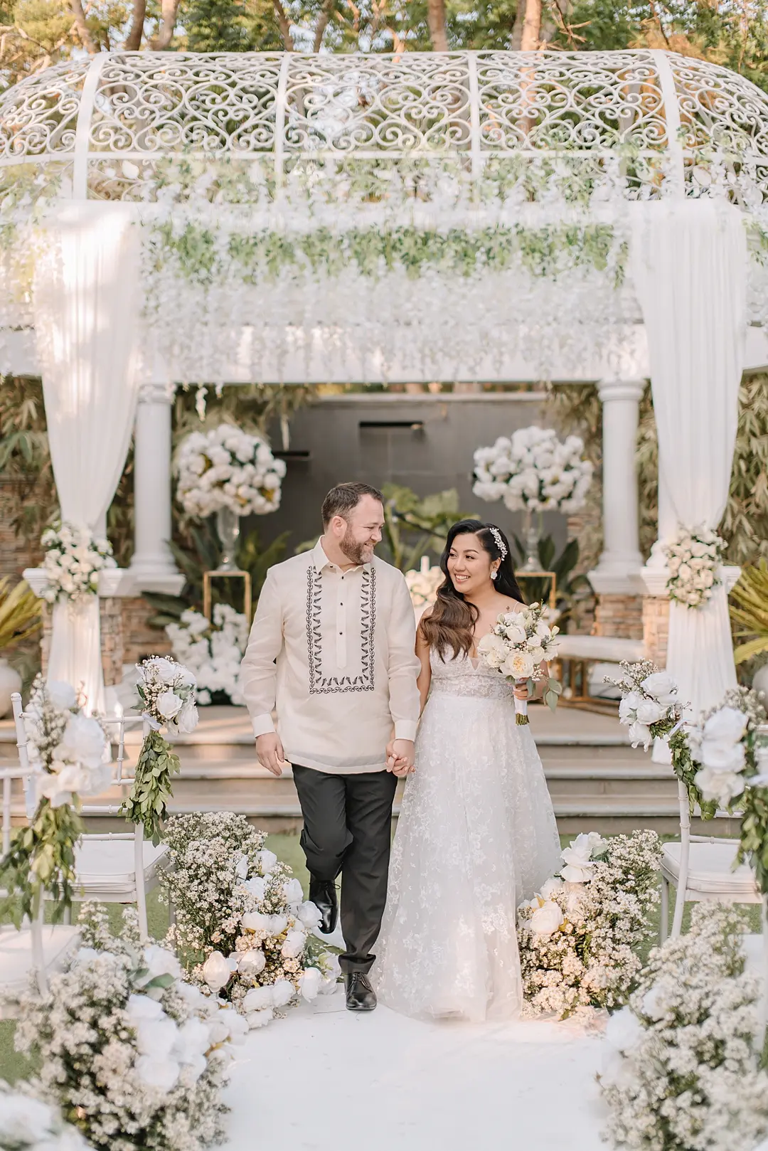 Real Bride in Floral Lace Boho A-Line Wedding Dress with Deep Illusion V-Neckline Called Lorenza by Maggie Sottero