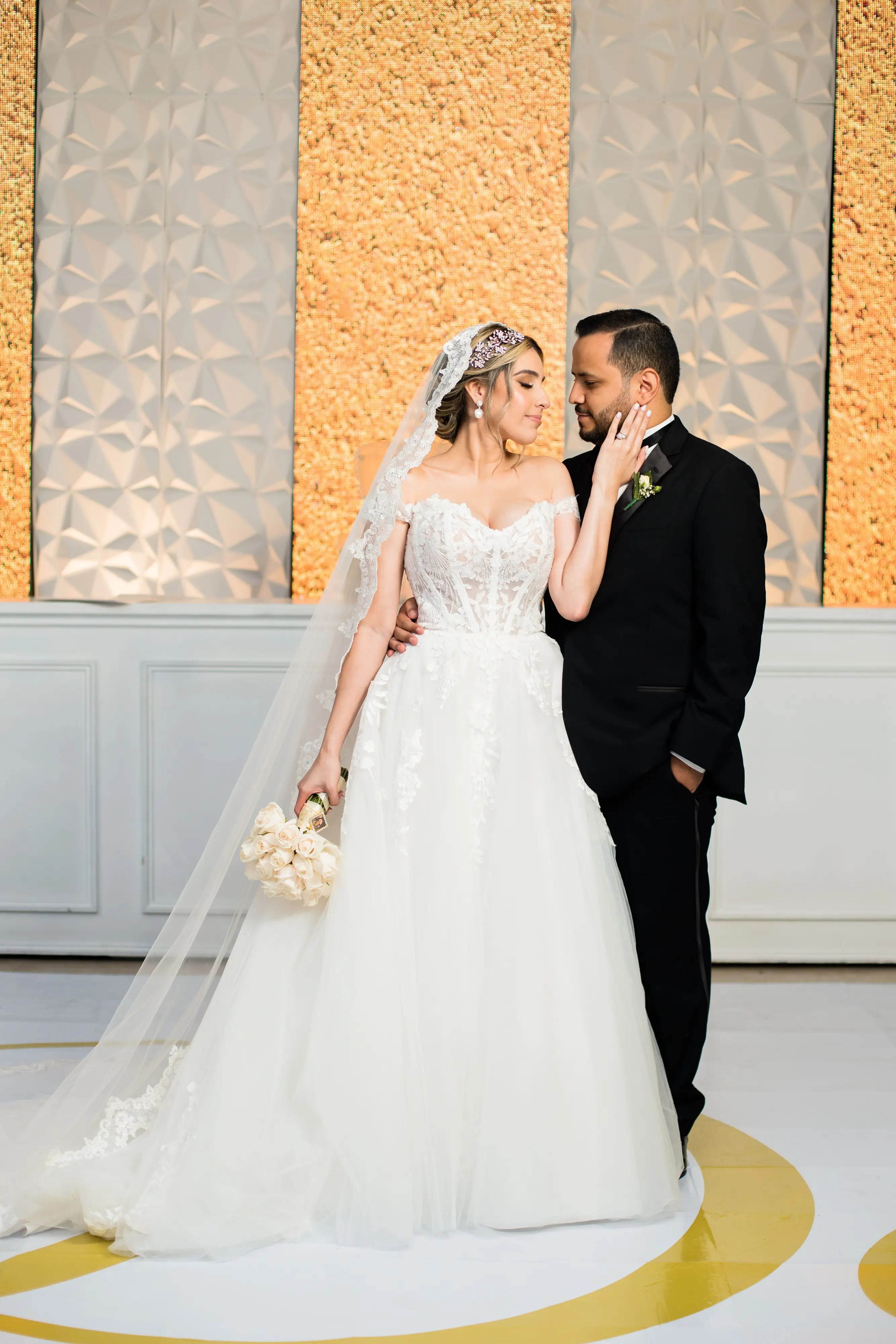 Bride In Lace Ballgown Wedding Dress Called Harlem By Maggie Sottero With Groom