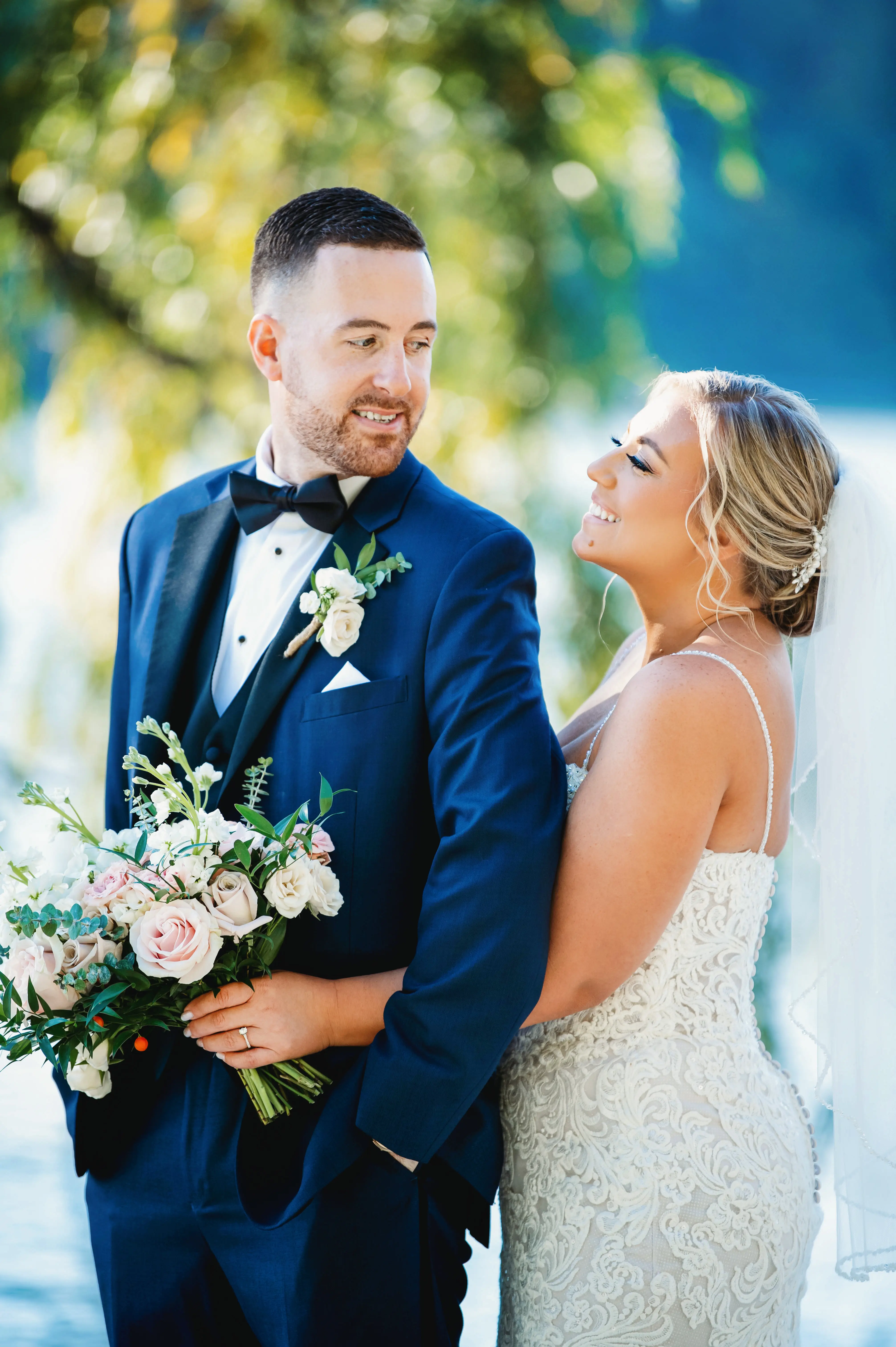 Bride In Spaghetti Straps Sparkle Straps Fiona Maggie Sottero With Groom