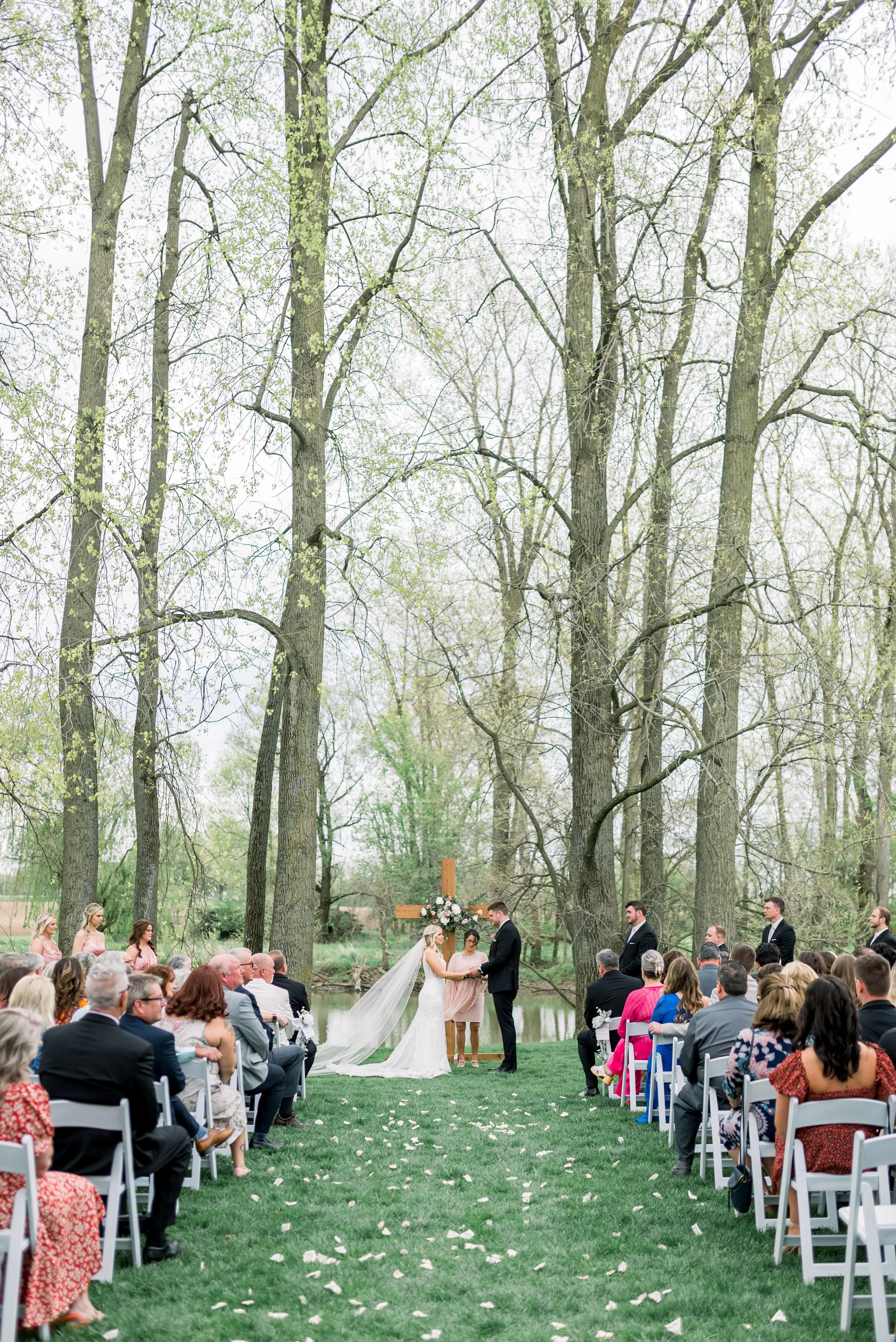 Bride In Fit-and-Flare Illusion Train Fontaine Maggie Sottero With Wedding Party