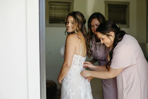 Bride wearing romantic, A-line wedding dress