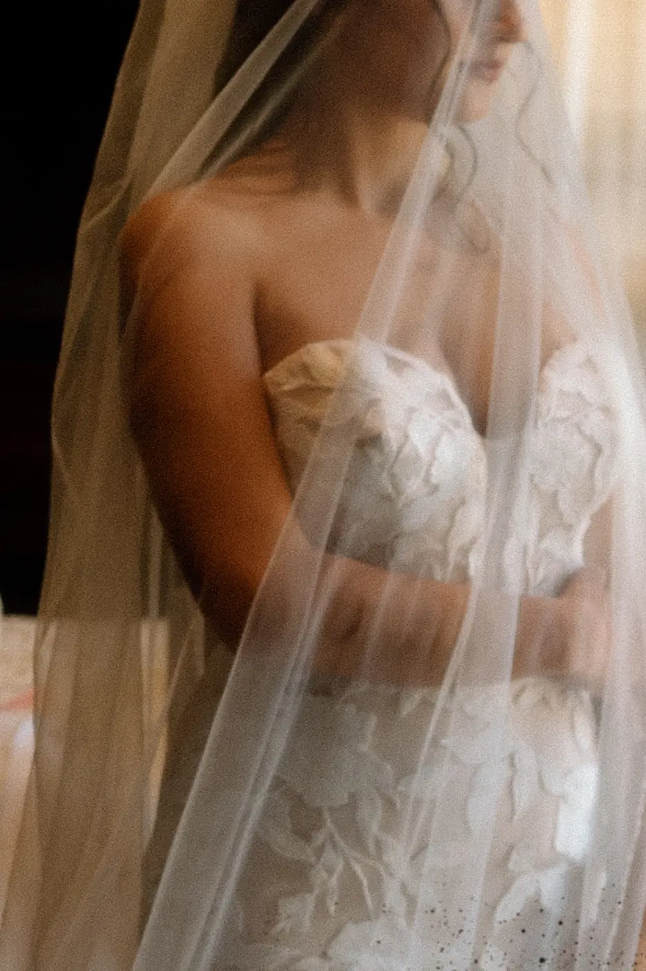 Bride wearing Hattie wedding dress by Rebecca Ingram