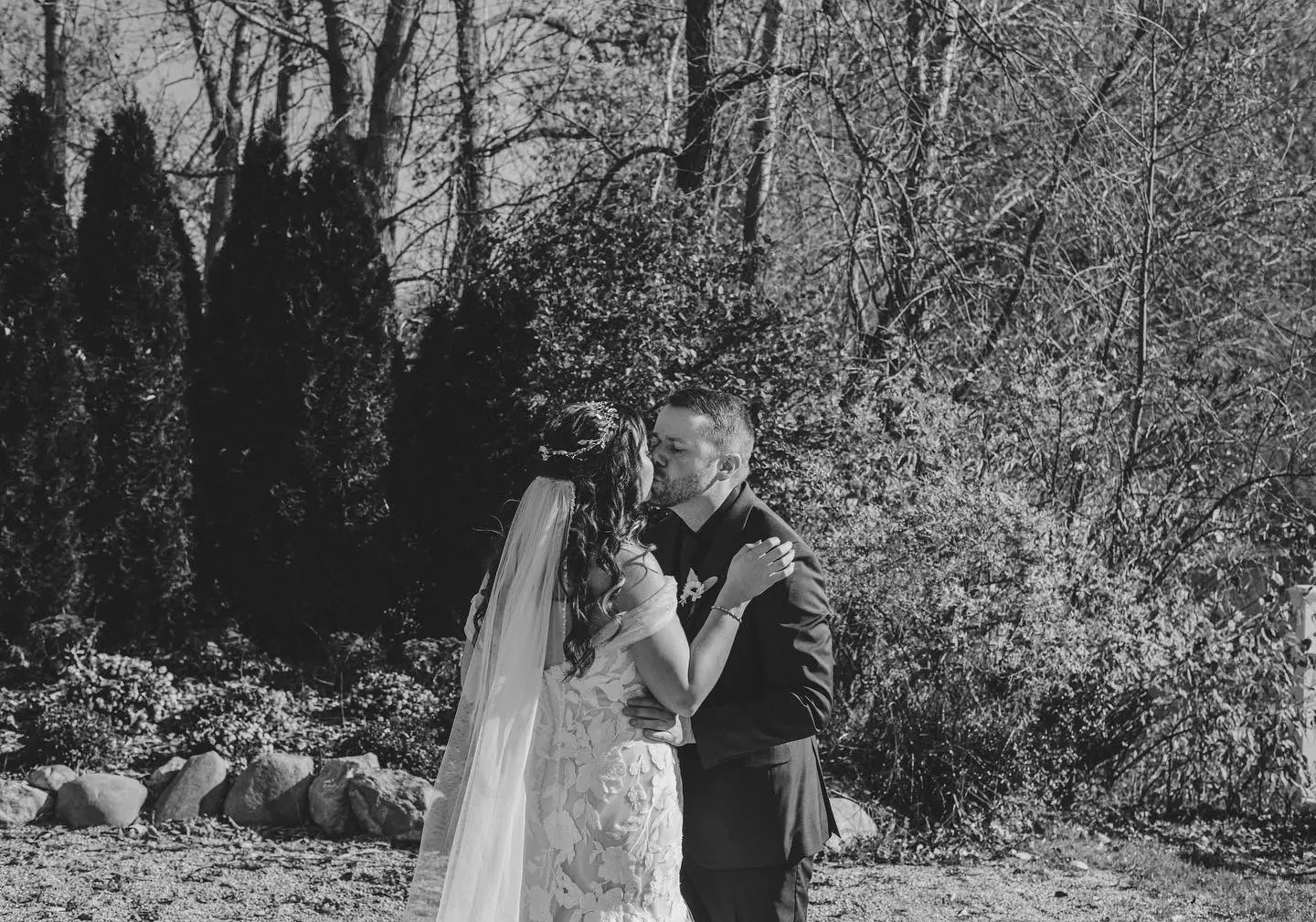 Groom with Bride in Strapless Mermaid Bridal Gown with Sweetheart Neckline Called Hattie by Rebecca Ingram
