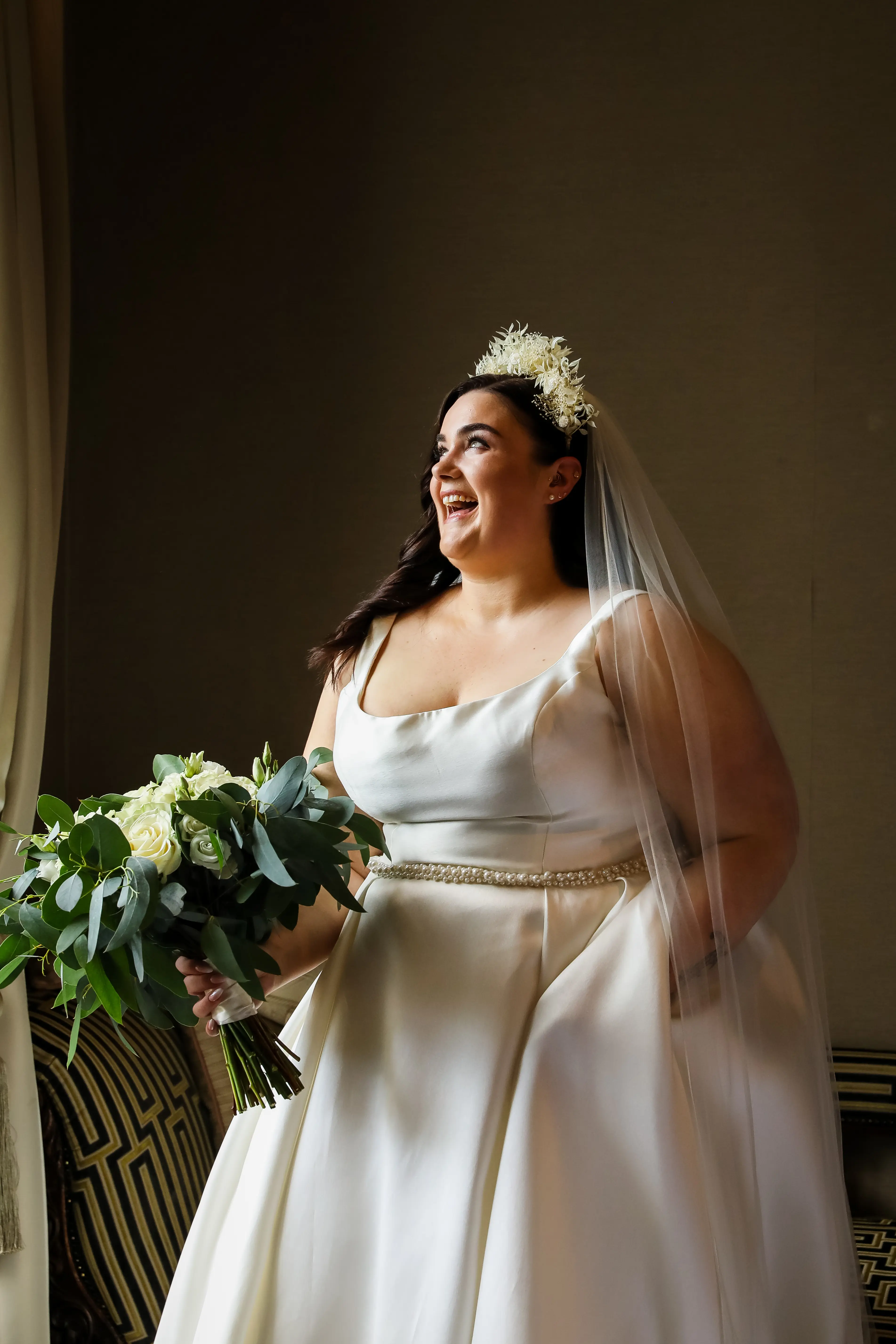 Beautiful Bridal Portrait. Bride Wearing Classic Satin Ball Gown Called Selena By Maggie Sottero