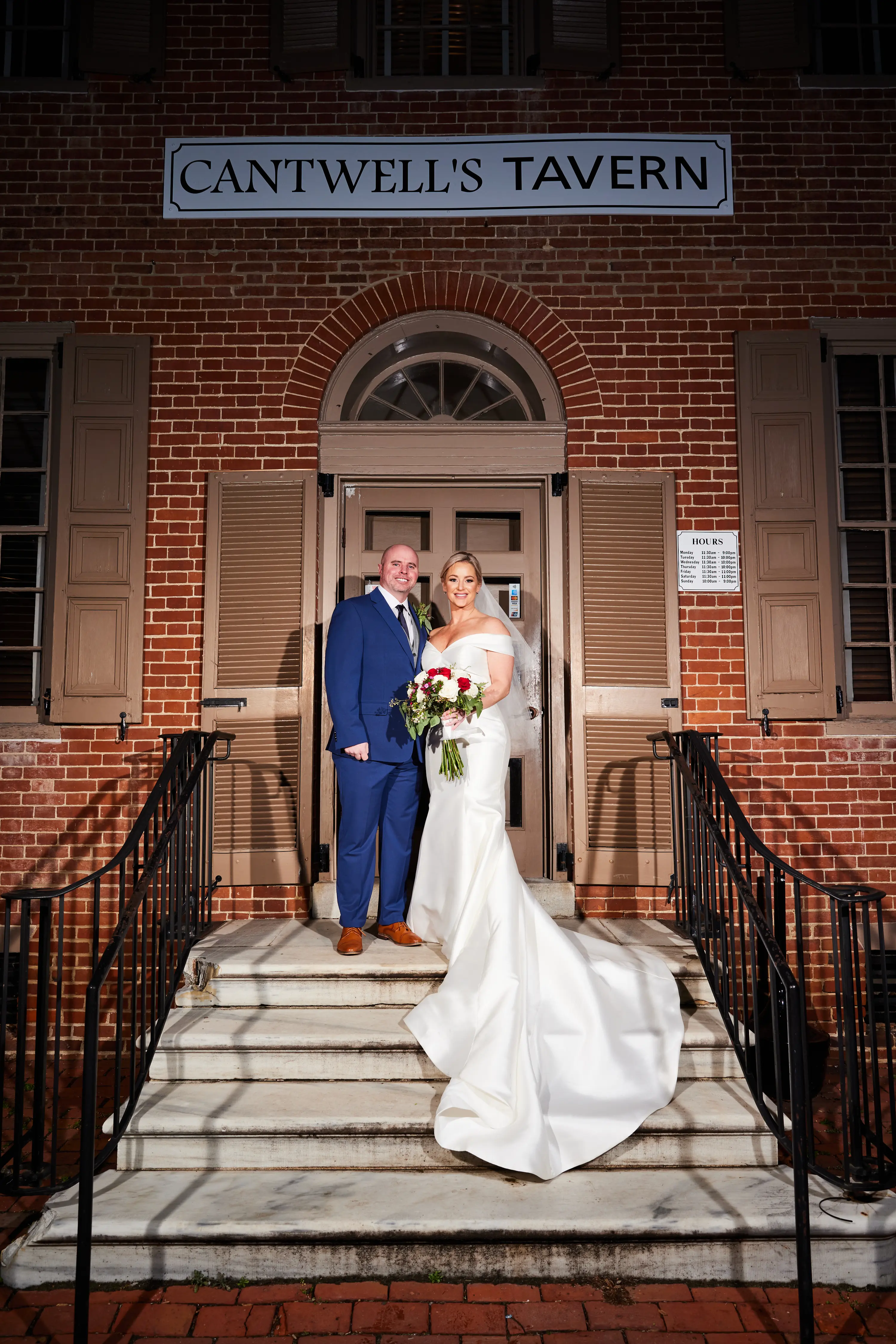 Groom and Bride at Venue for Vintage Wedding Wearing Wedding Gown Called Josie by Rebecca Ingram.