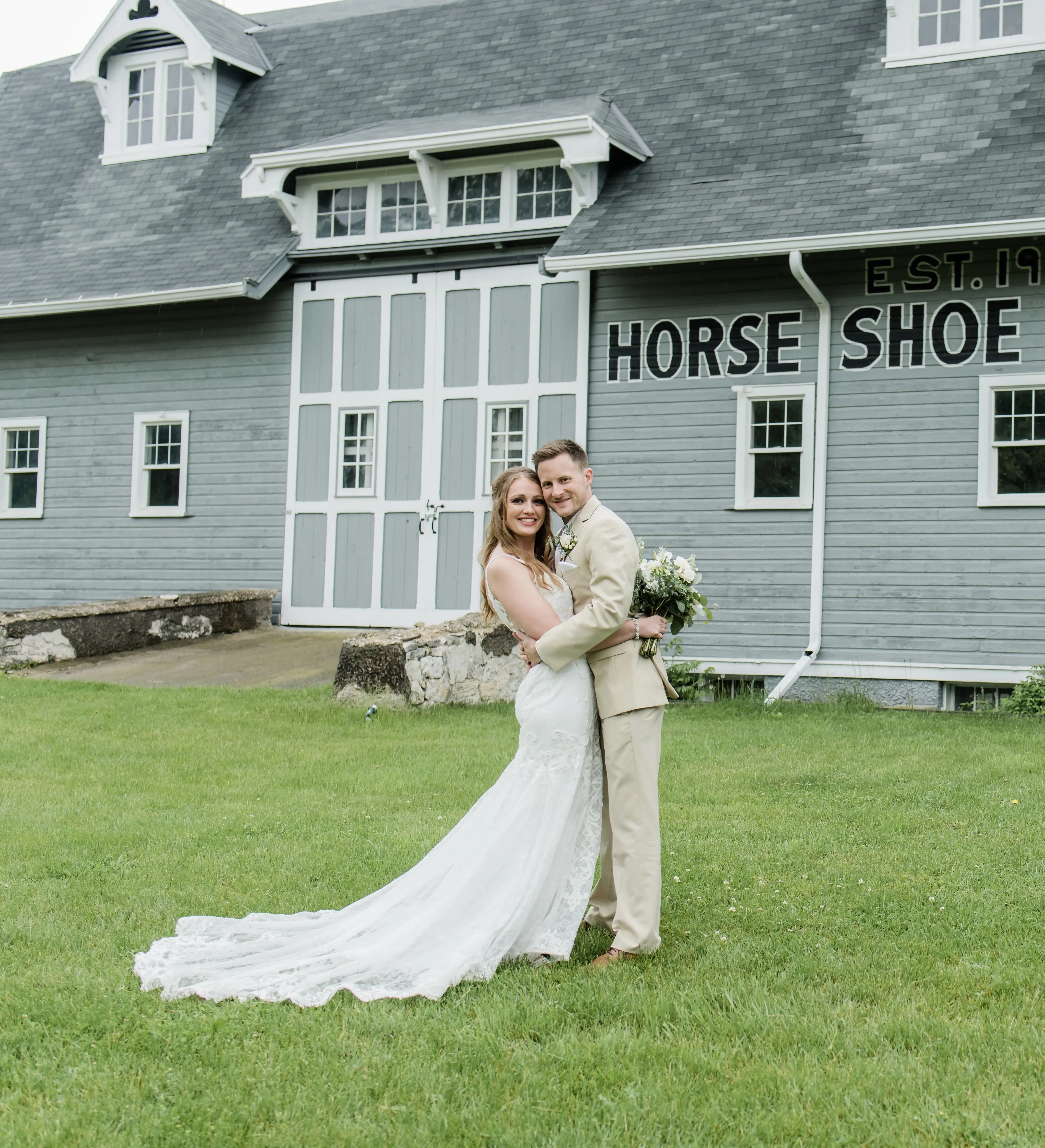 Groom With Bride Wearing Lace Mermaid Wedding Dress Esther By Maggie Sottero