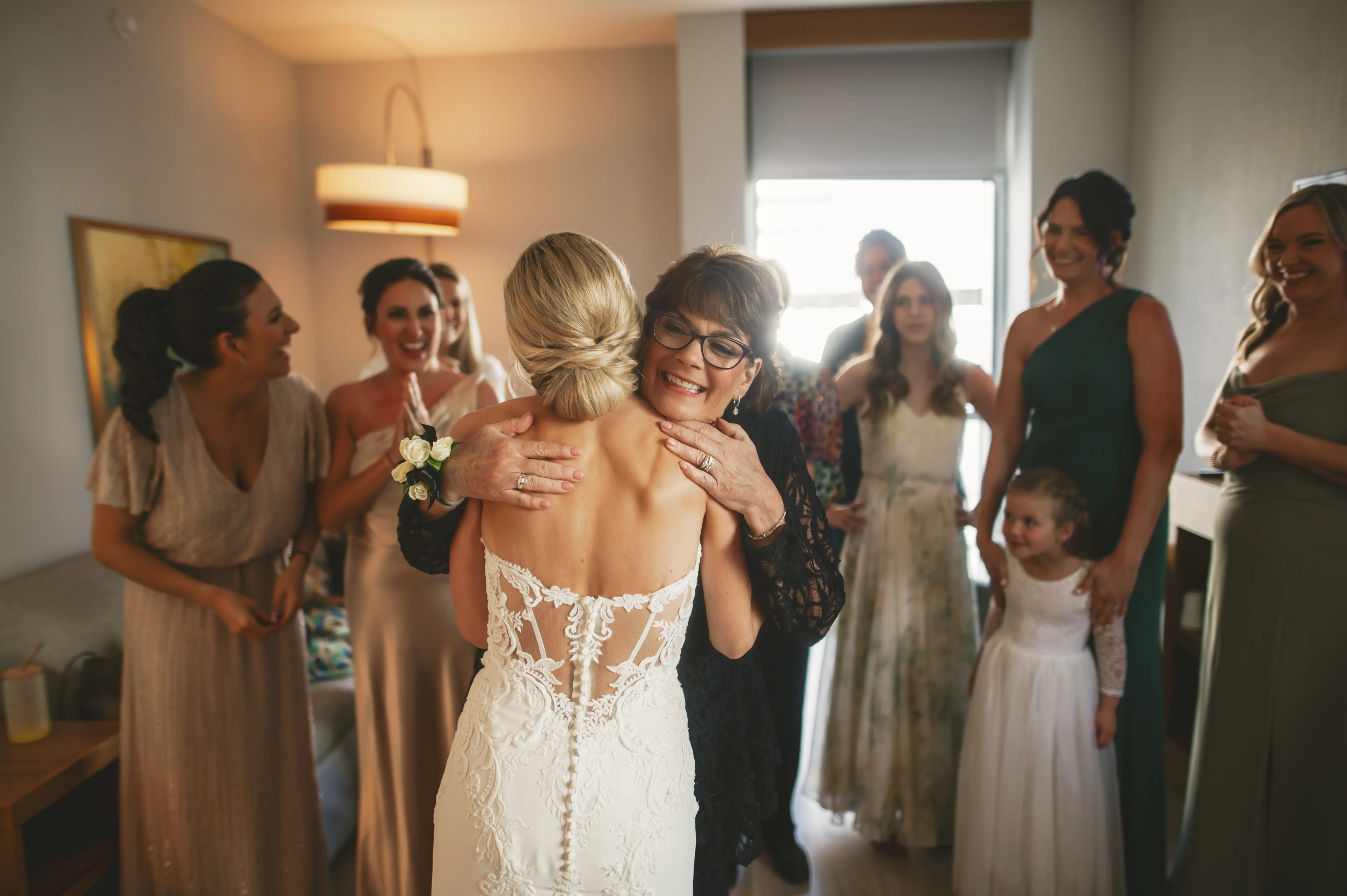 Real Bride in Fit-and-Flare Strapless Chiffon Wedding Gown with Sequined Lace Motifs over Chantilly Lace with Corset Detailing Called Giovannetta by Sottero & Midgley