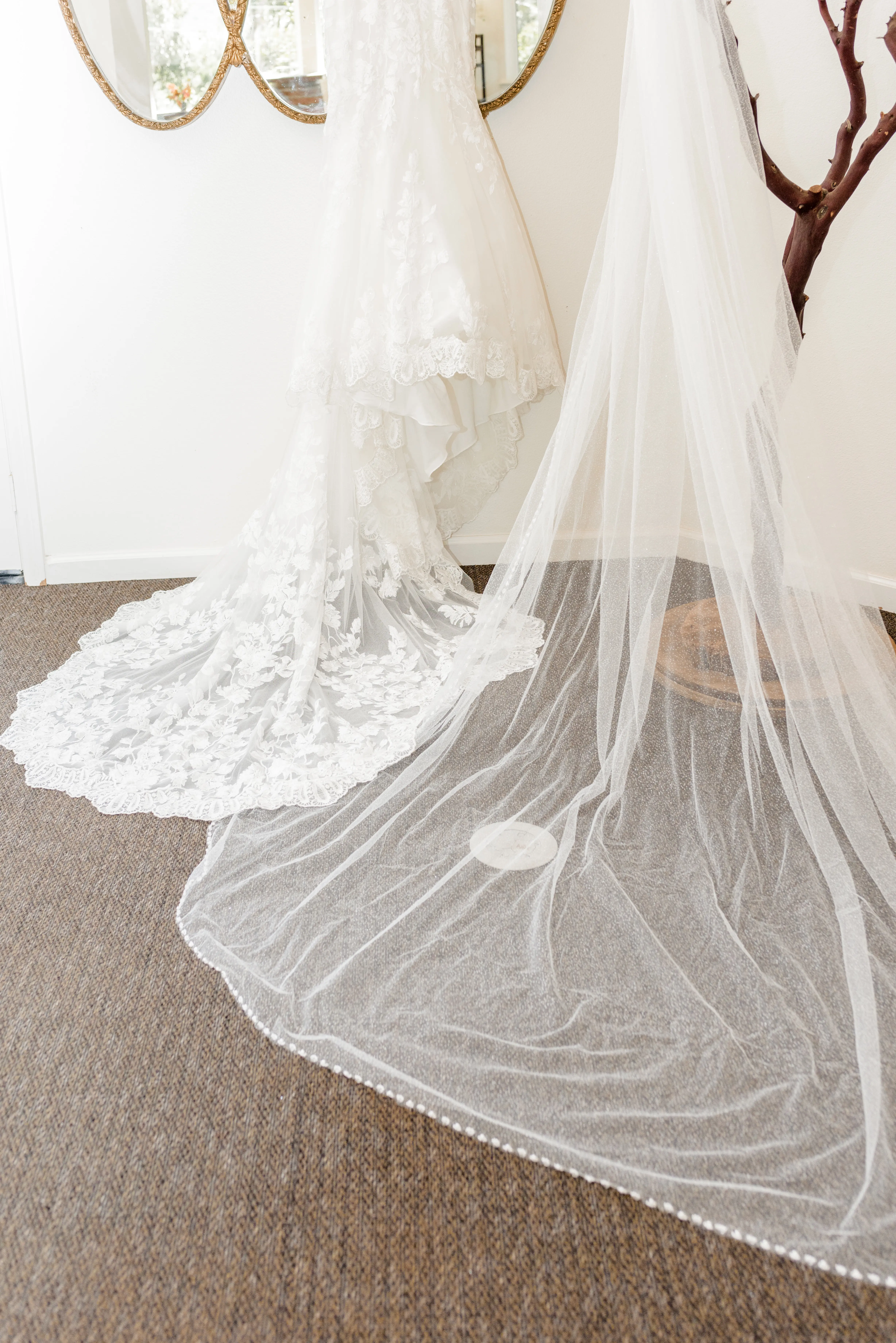 Real Bride's Floral Lace Mermaid Wedding Gown with Beaded Spaghetti Straps Called Giana by Maggie Sottero