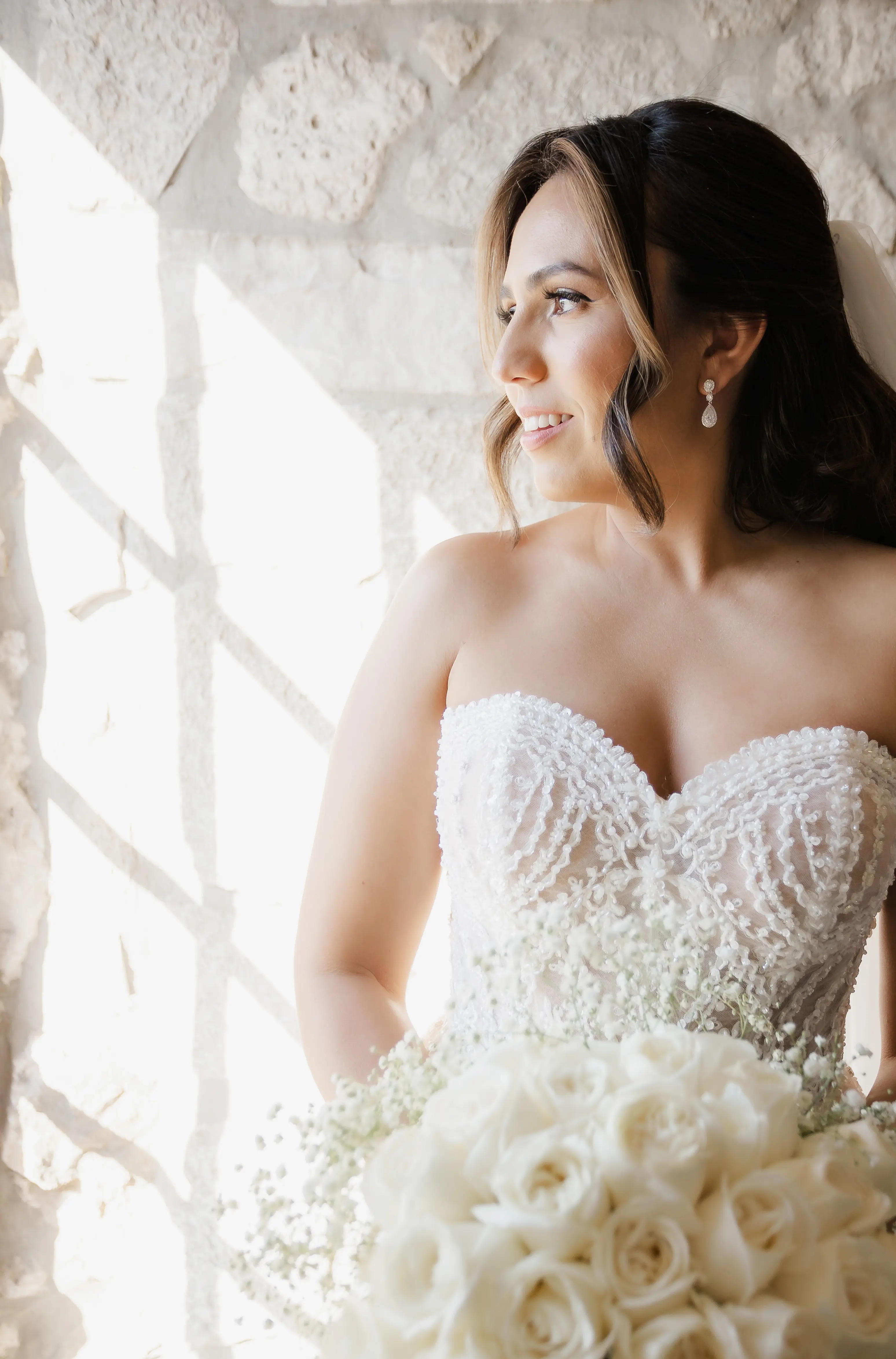 Bride in Opulent Stretch Satin Vintage Sheath Wedding Dress with Sweetheart Neckline called Yates by Maggie Sottero