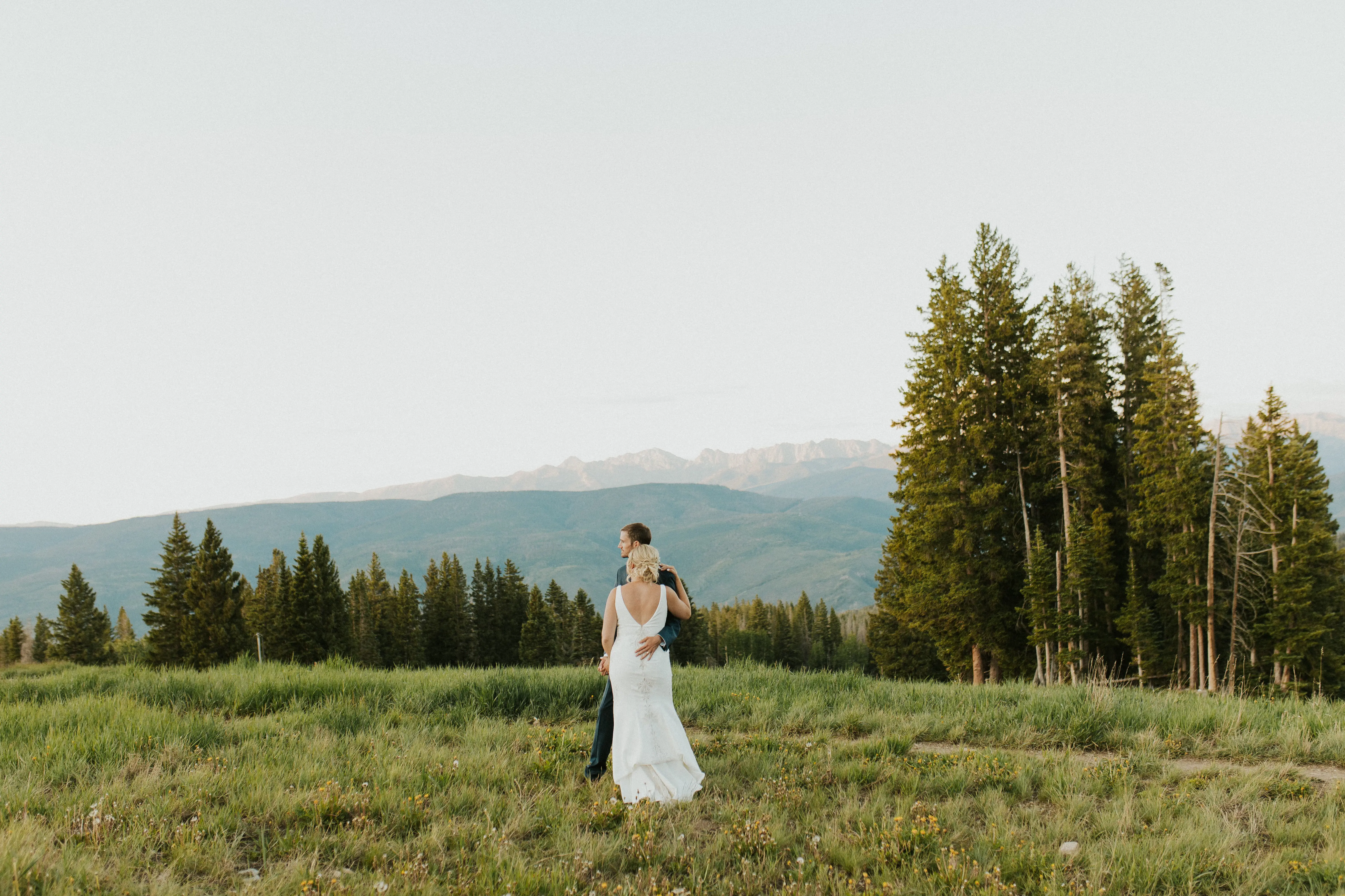 Groom With Bride Wearing Simple Vintage V-back Dress Abbott Dawn By Sottero and Midgley