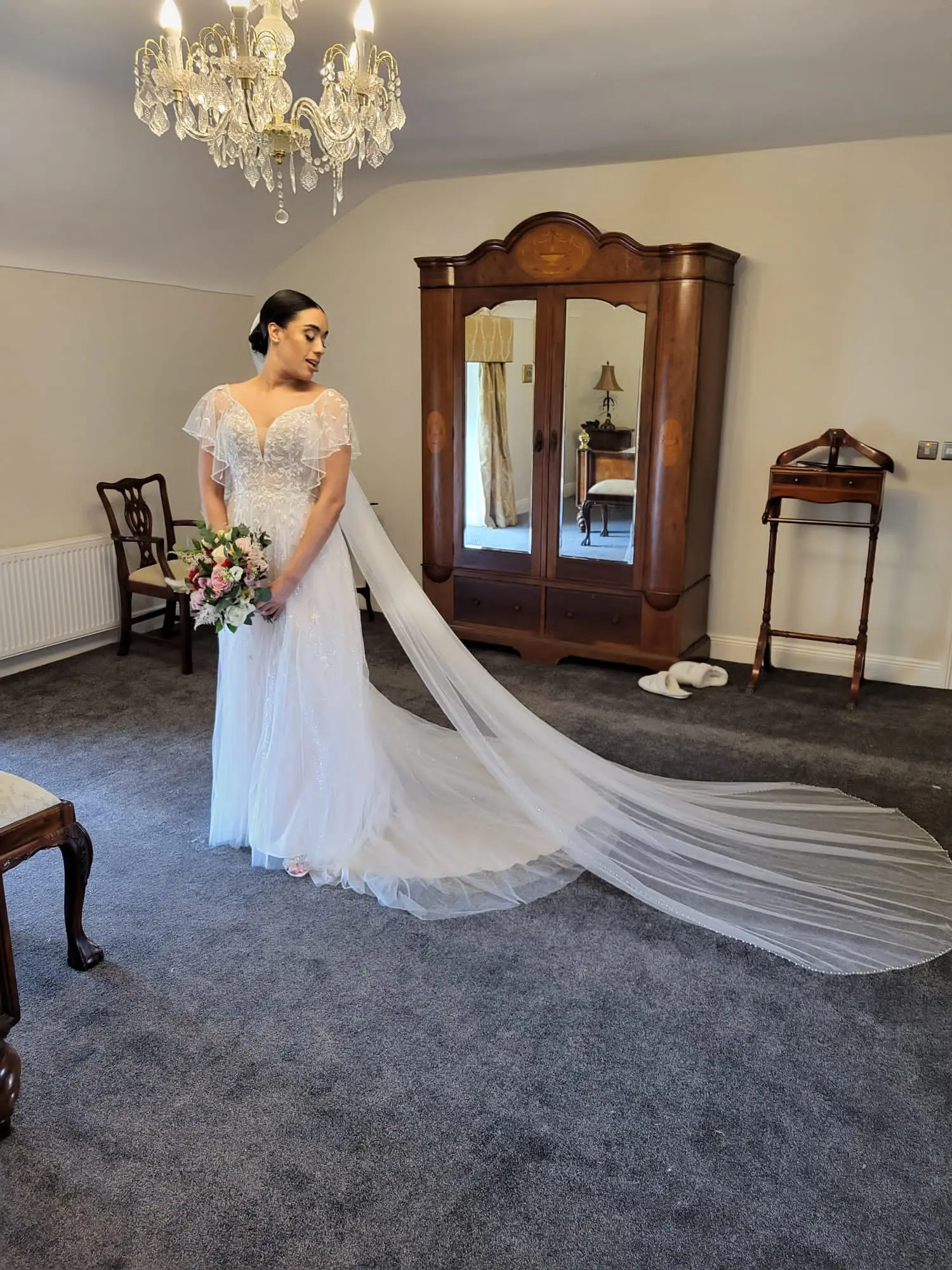 Bride In Wedding Dress With Flutter Sleeves Called Paige By Maggie Sottero