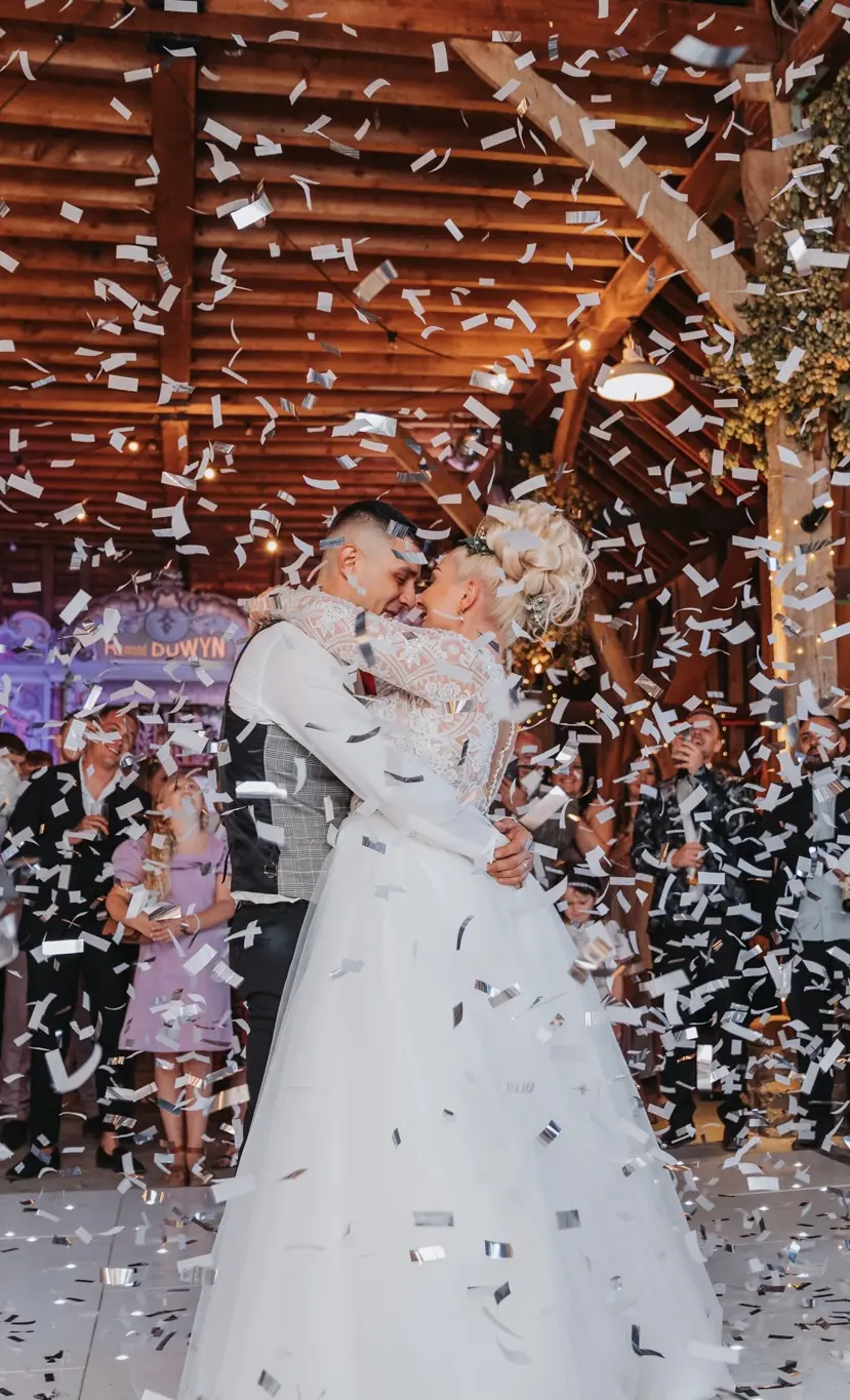 Groom With Bride Wearing Elegant Long Sleeved Ball Gown Mallory Dawn By Maggie Sottero