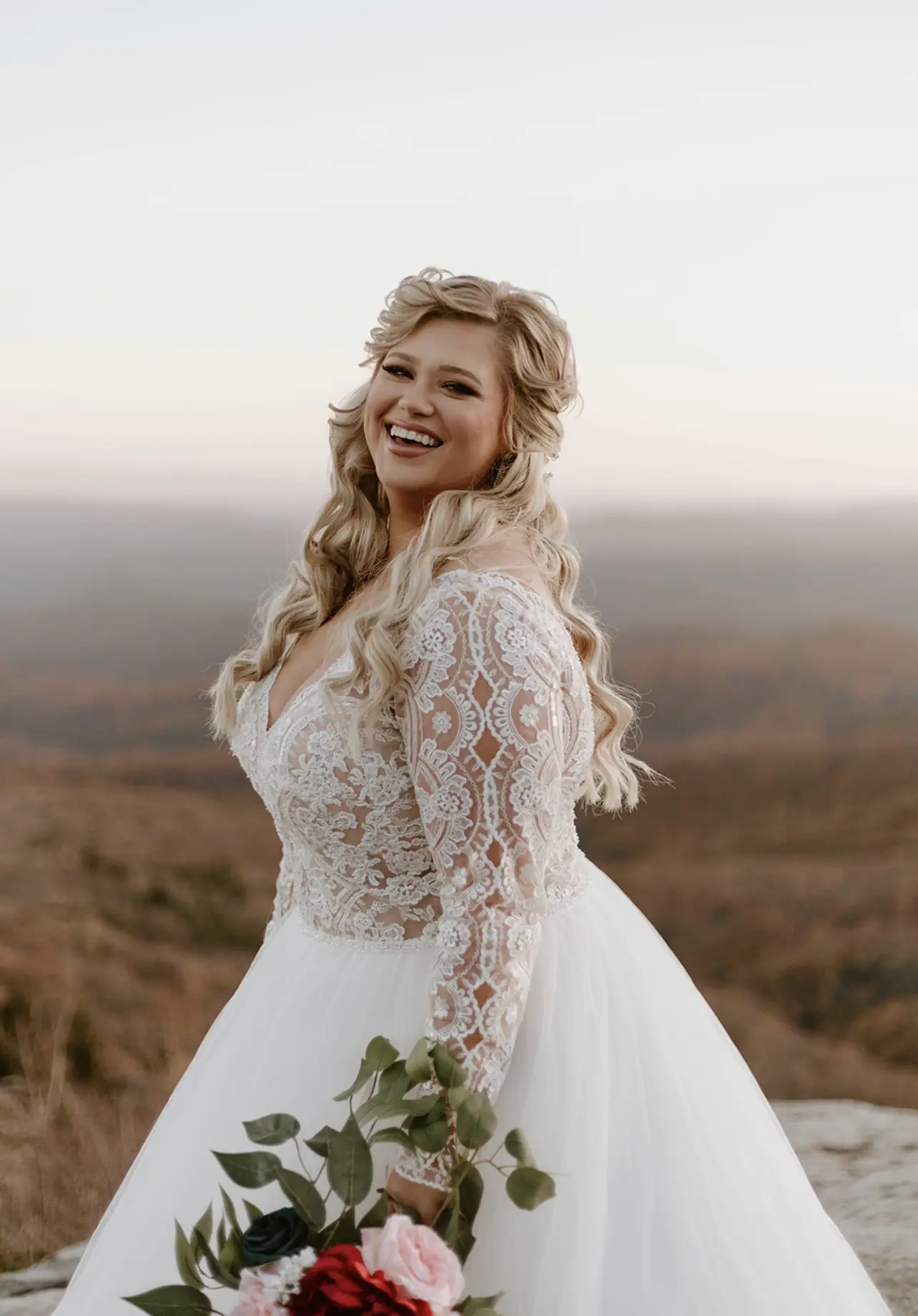 Bride In Long Sleeve Lace Ball Gown Wedding Dress Named Mallory Dawn By Maggie Sottero