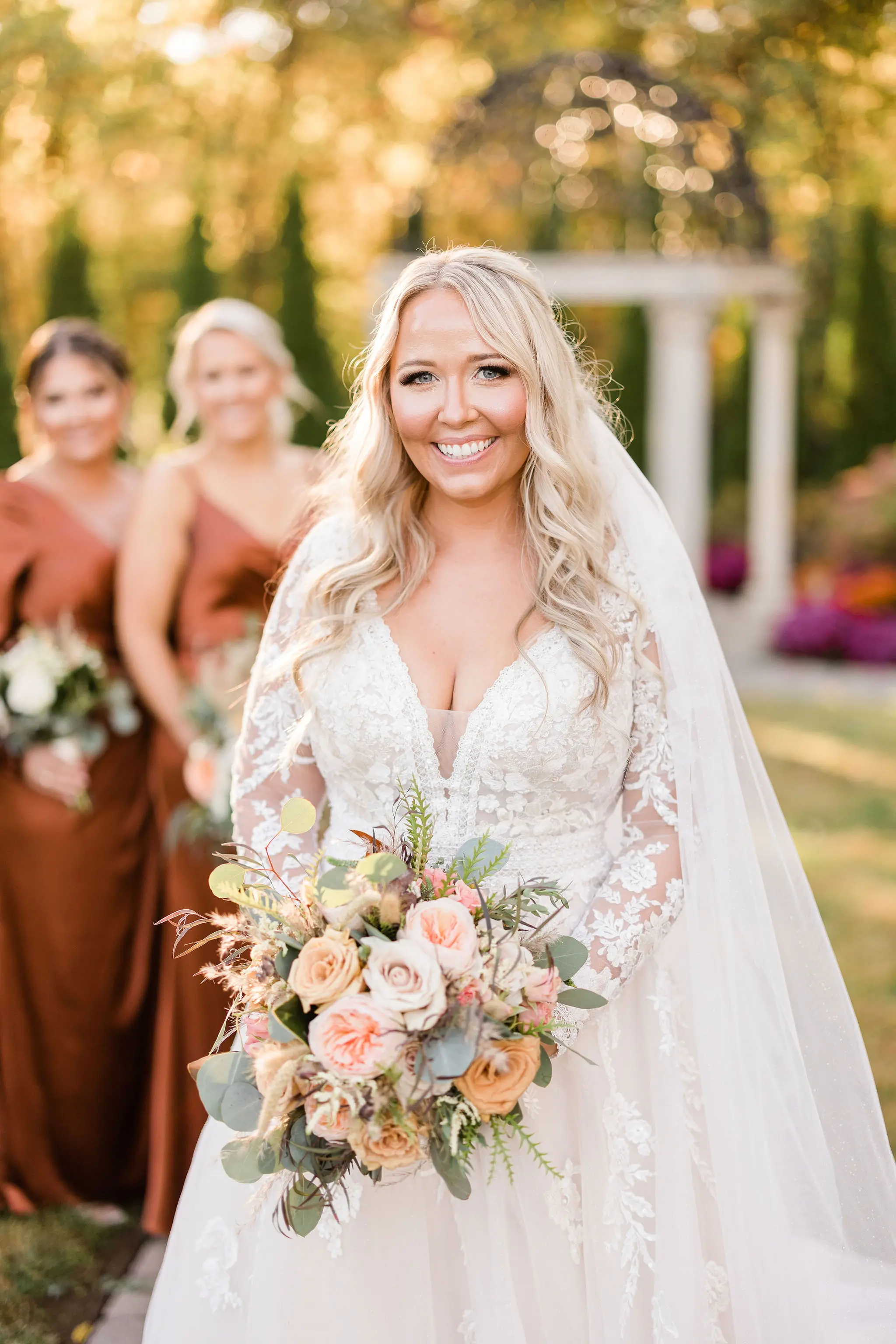 Real Bride in Illusion Sleeve A-Line Wedding Dress with Beaded Lace Motifs Over Sparkle Tulle Called Raphael by Maggie Sottero