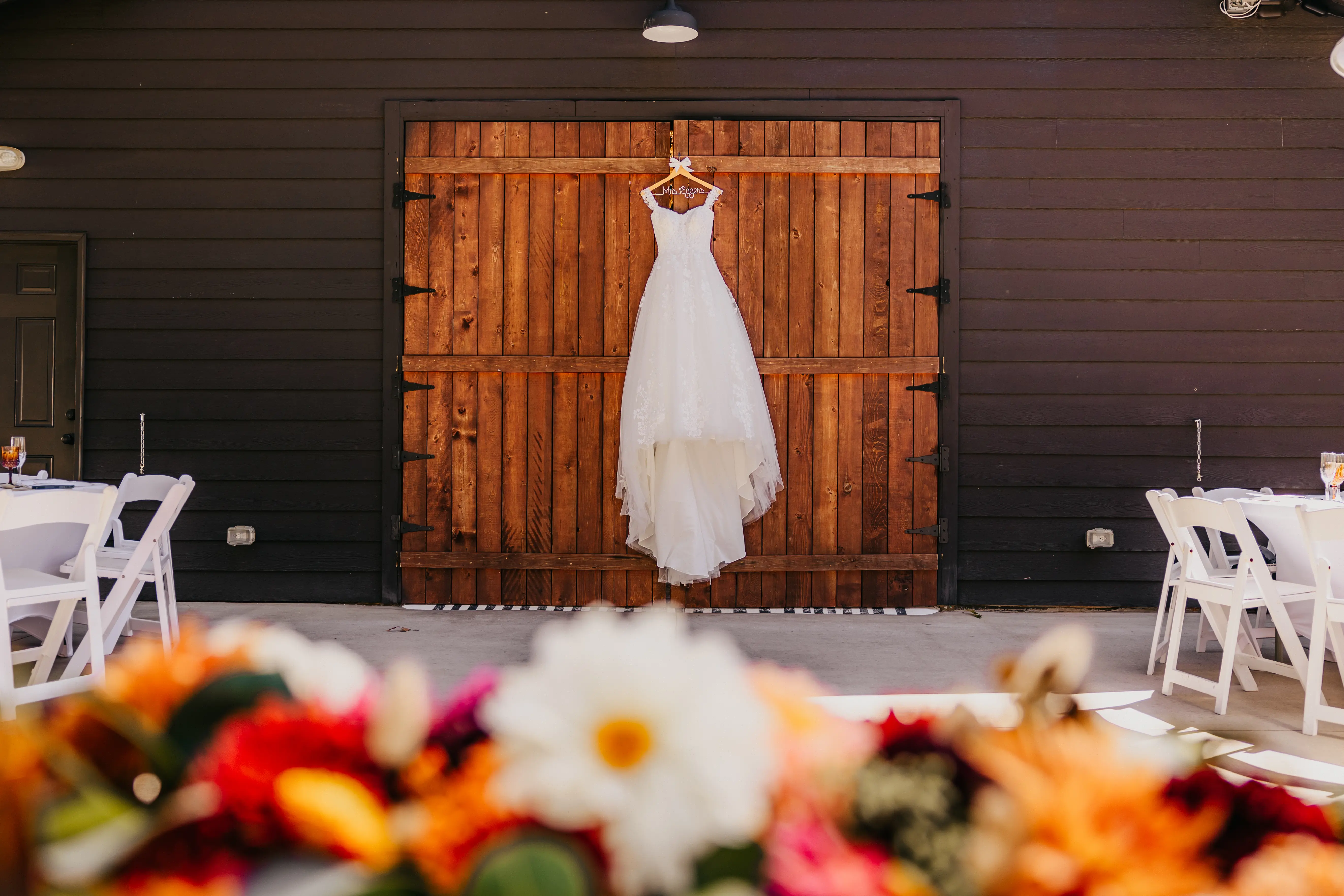 Harlem wedding dress by Maggie Sottero hanging up