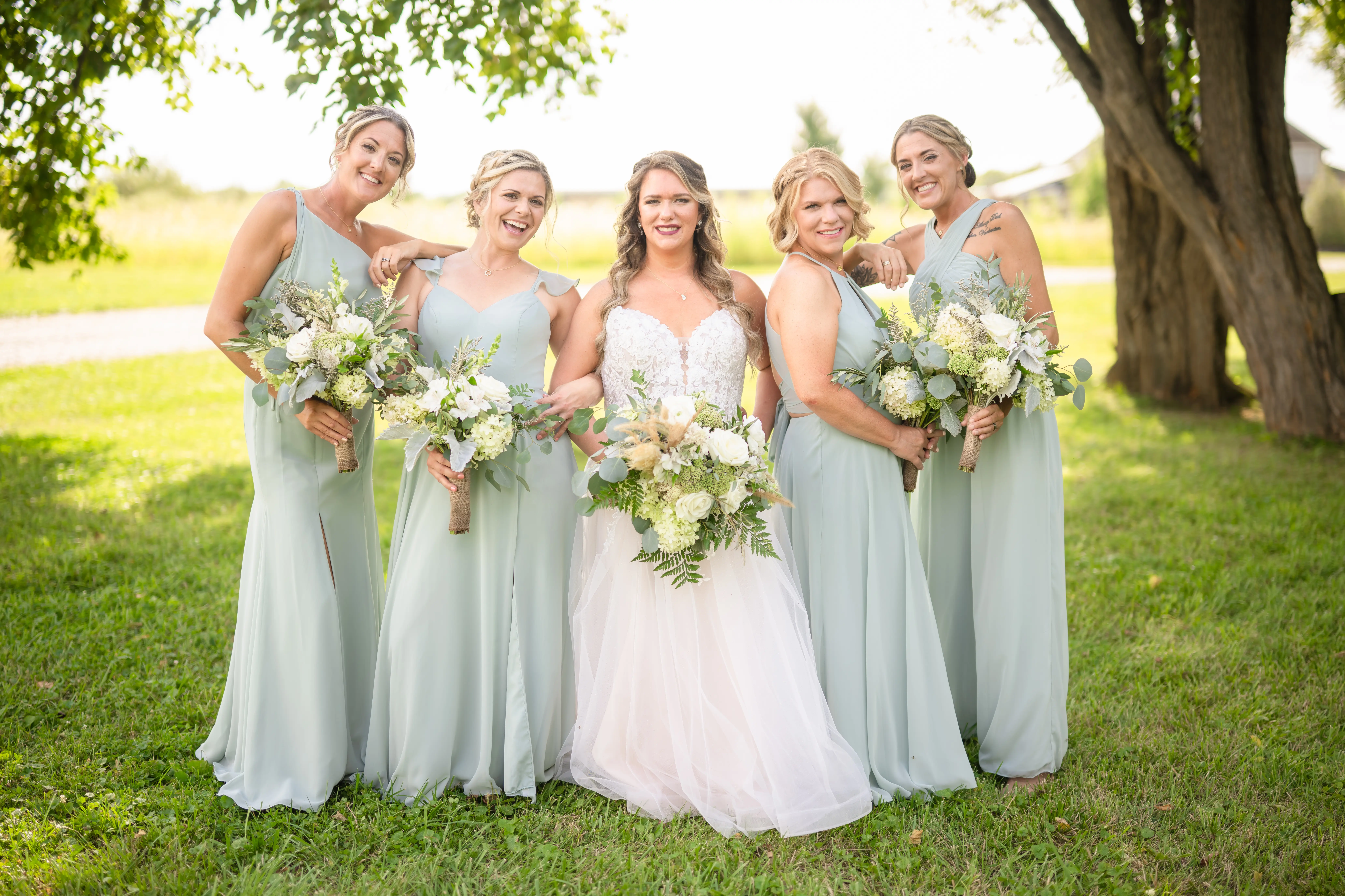 Bride Wearing Lace Princess Wedding Dress Called Stevie By Maggie Sottero With Bridesmaids