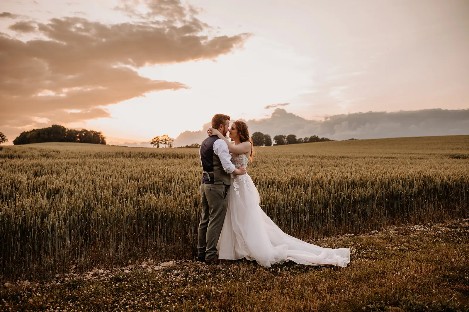 Groom With Bride Wearing Cold Shoulder Princess Wedding Dress Stevie By Maggie Sottero