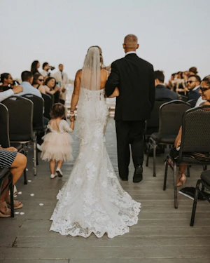 Bride In Lace Sheath Wedding Gown Name Tuscany Lynette By Maggie Sottero Bride Walking Down Aisle