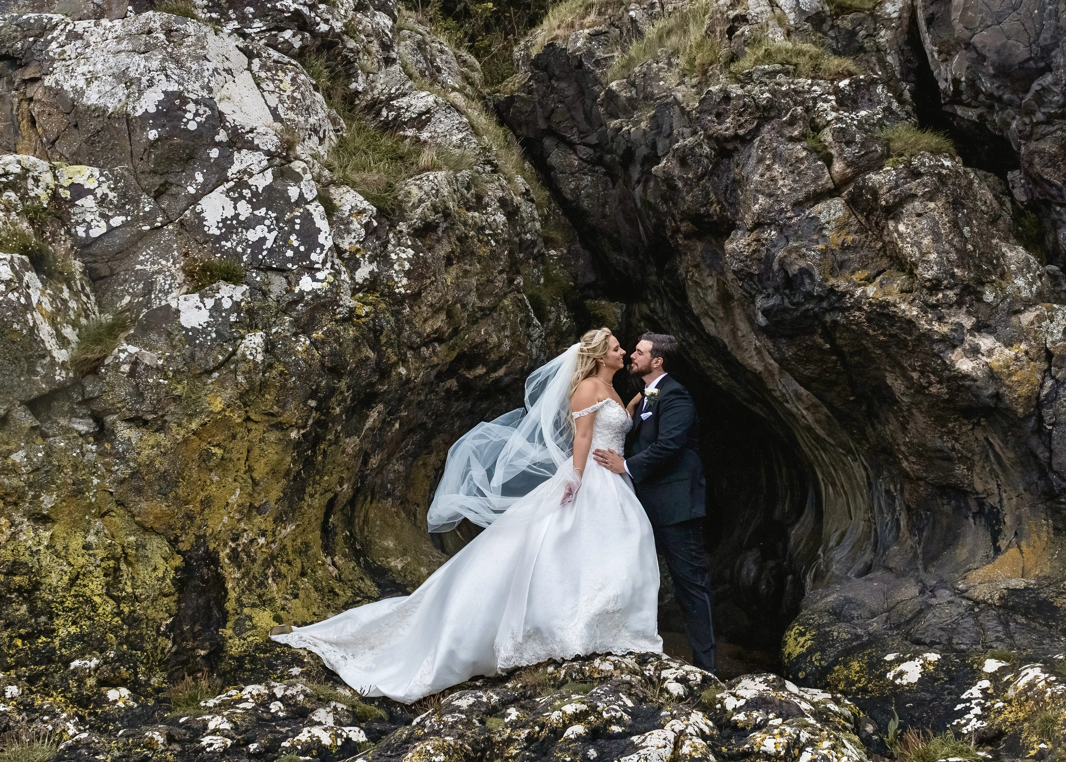 Bride In Satin Wedding Dress Called Kimora By Sottero And Midgley With Groom