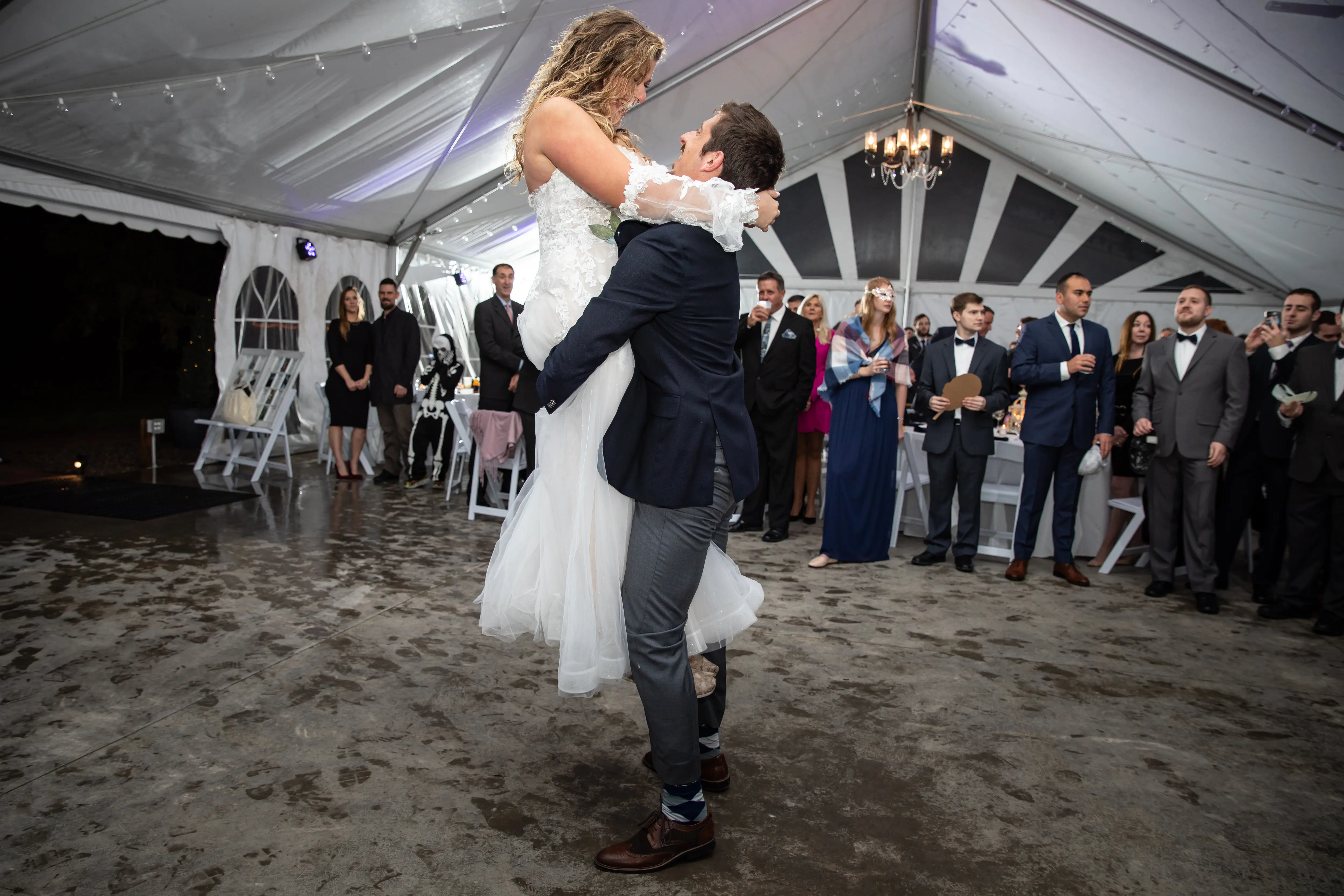 Bride Wearing Boho A-Line Wedding Dress Called Stevie By Maggie Sottero Dancing With The Groom