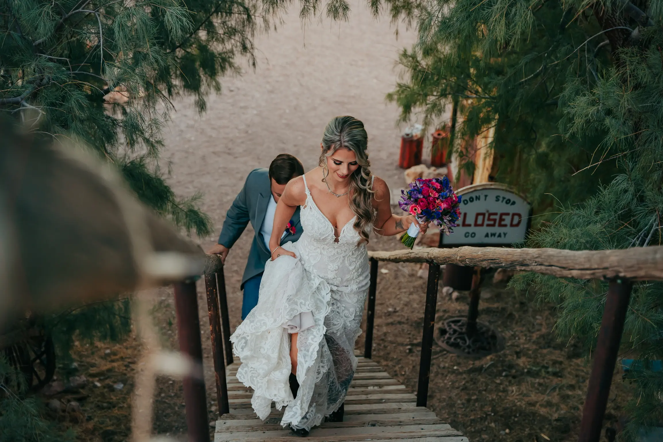 Real Bride in Sexy Low-Back Mermaid Wedding Dress with Beaded Lace Motifs over Sequin Chantilly Lace Calle Esther by Maggie Sottero