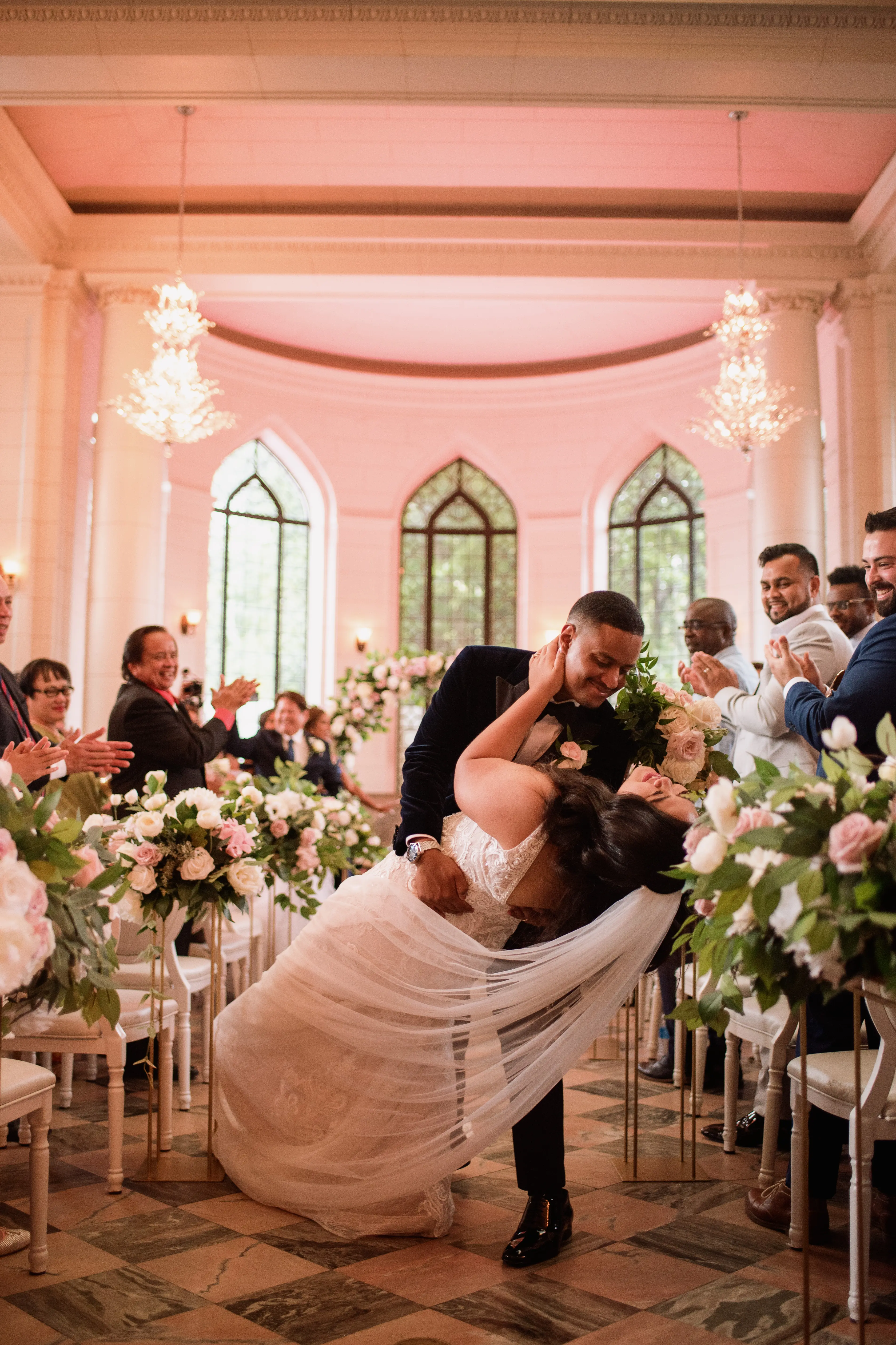 Bride Wearing Floral Fit-And-Flare Wedding Dress