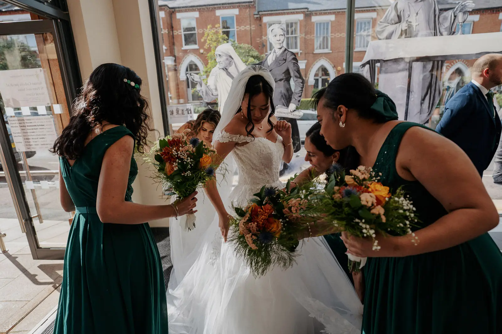 Bride wearing Harlem by Maggie Sottero with her bridesmaids
