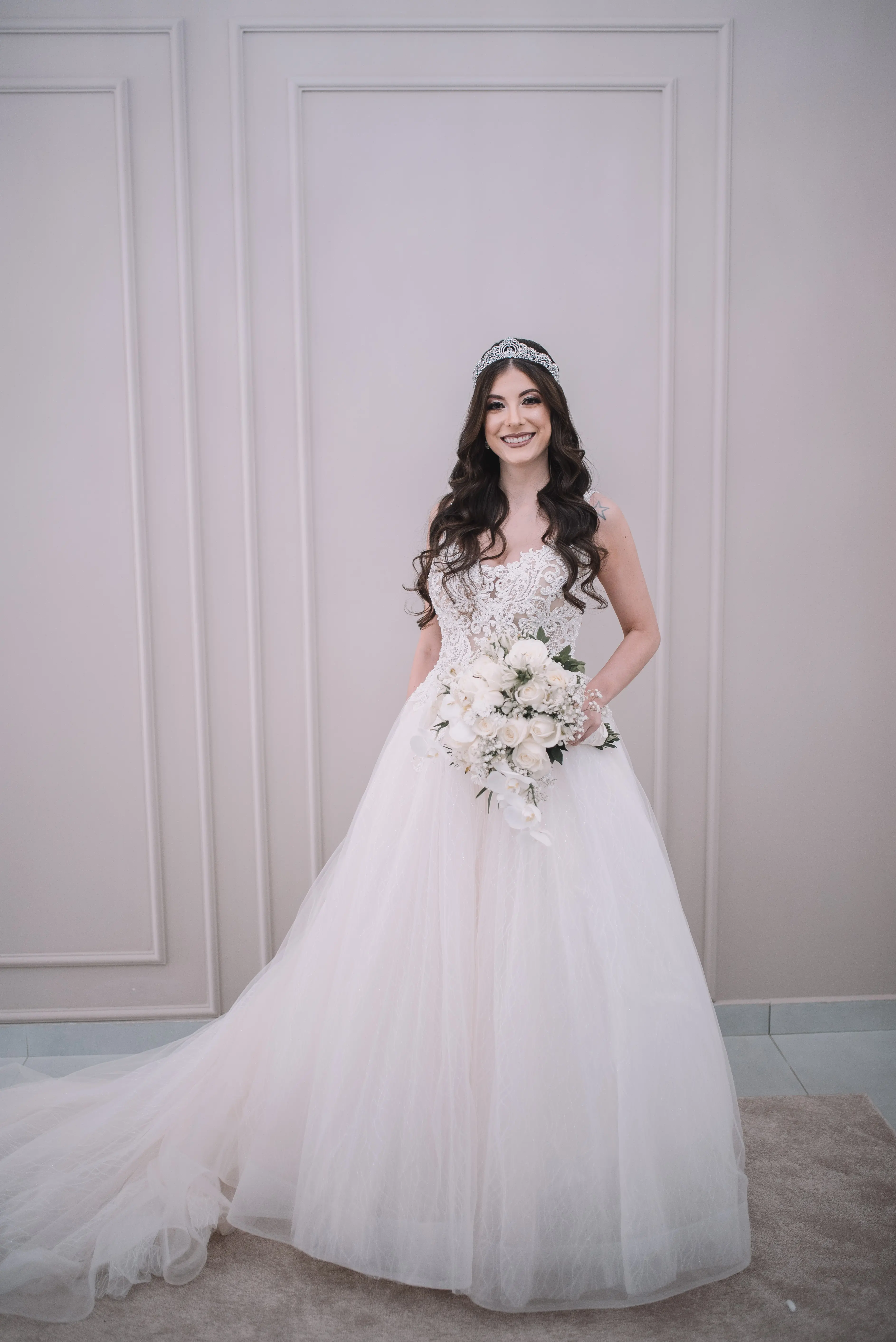 Bride in Flirty A-Line Wedding Gown with Beaded Lace Motifs over Textured Tulle and Precious Organza with Sheer Beaded Bodice Called Savannah by Maggie Sottero