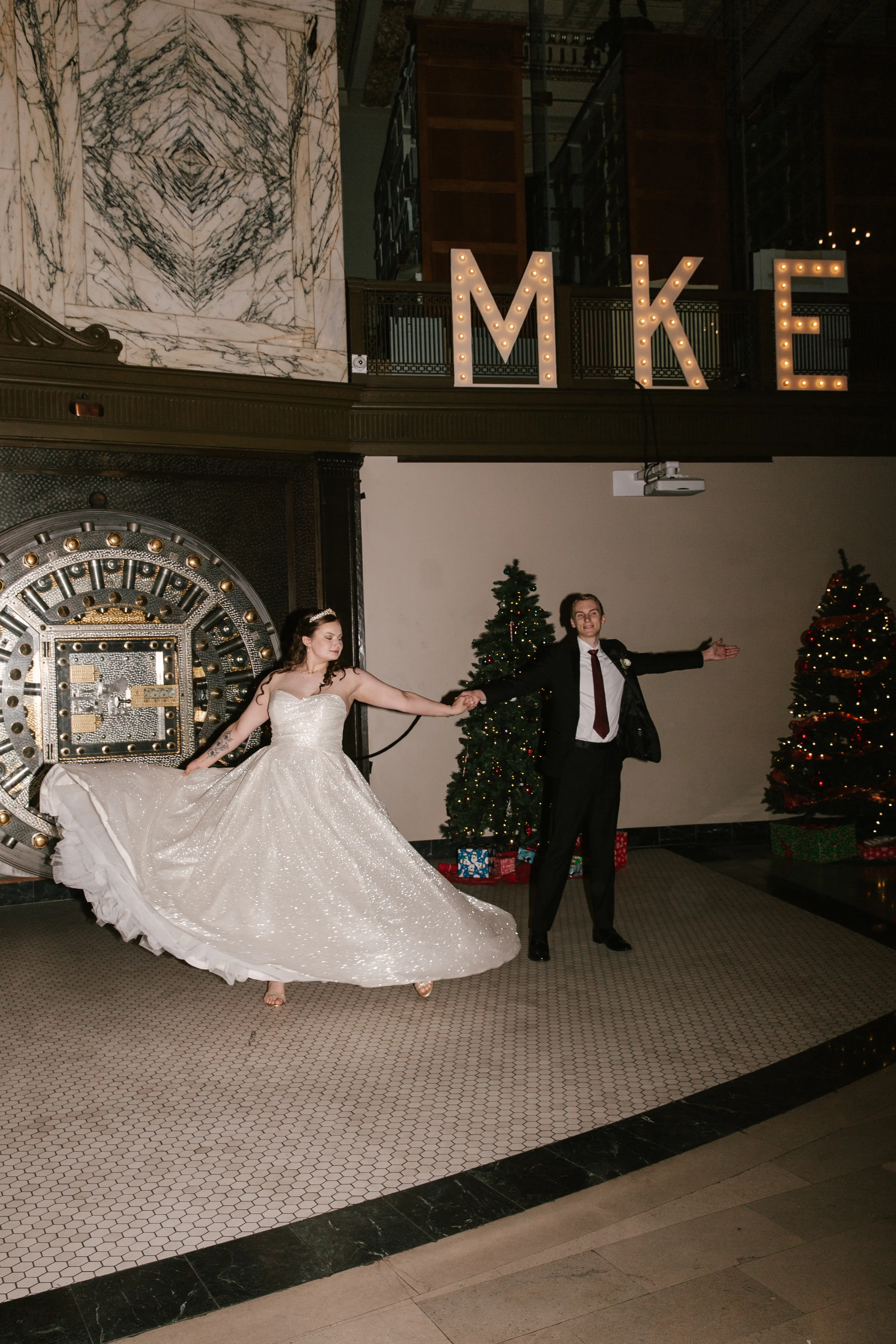 Groom Dancing With Bride in Wedding Dress With Sparkles Named Anniston By Maggie Sottero