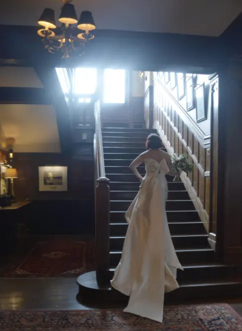 Bride Wearing Classic Simple Wedding Dress Called Mitchell By Maggie Sottero