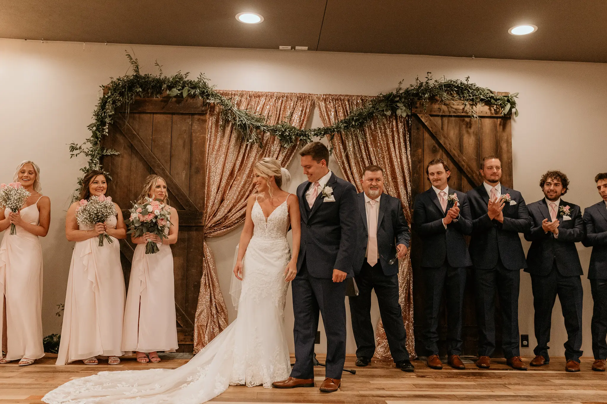Bride In Sparkle Fit-and-Flare Fontaine By Maggie Sottero With Guests