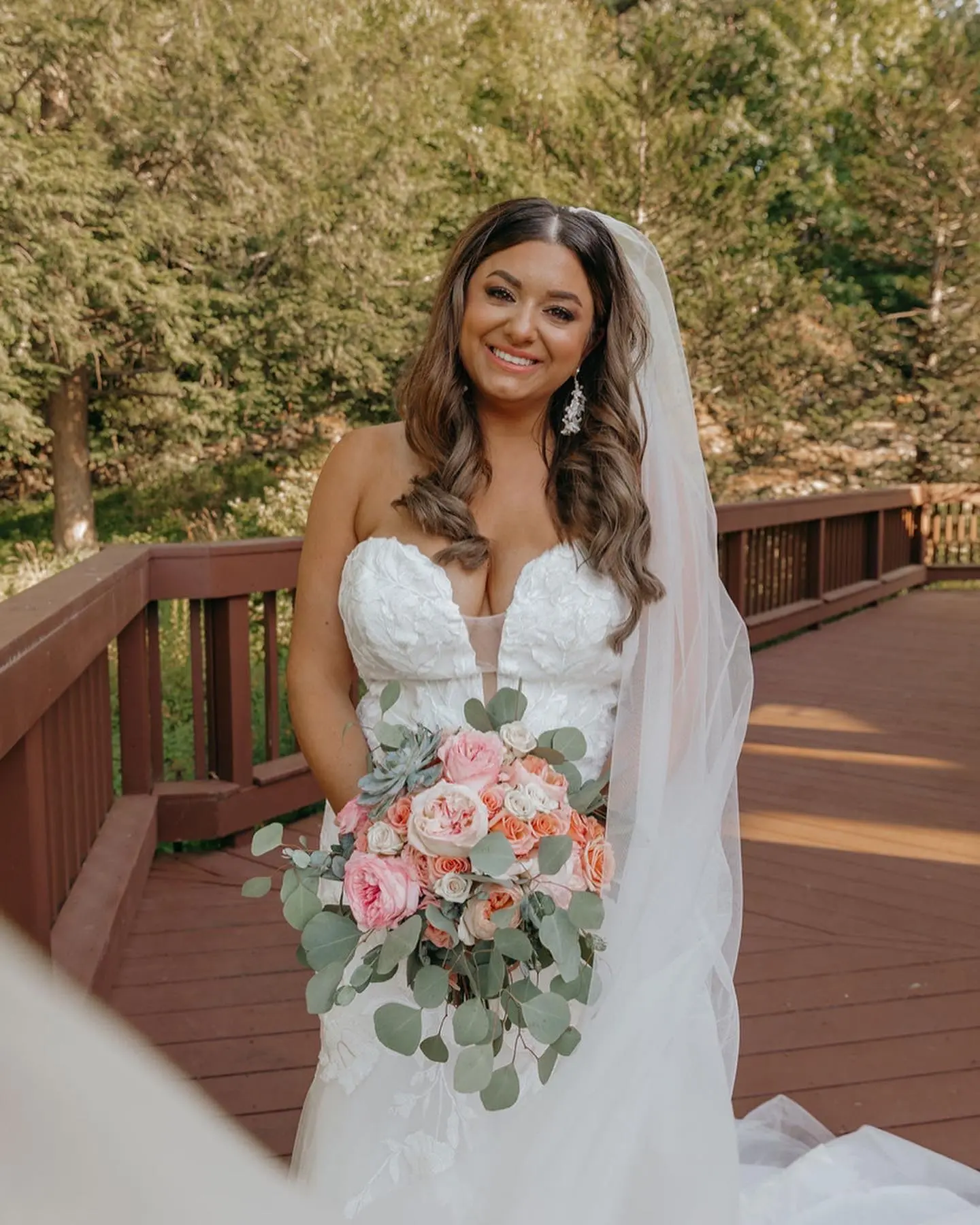 Real Bride in Strapless Mermaid Gown with Oversized Lace Called Hattie by Rebecca Ingram
