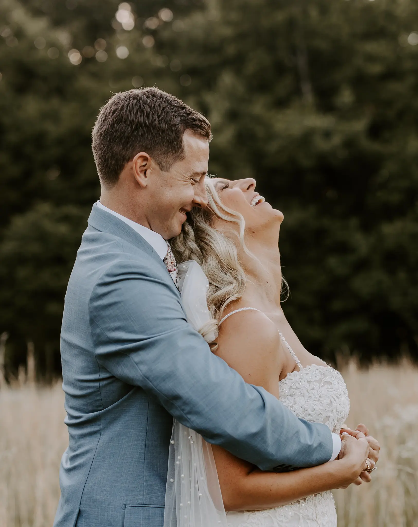 Groom With Bride Wearing Sparkly Lace Fit-And-Flare Fiona By Maggie Sottero